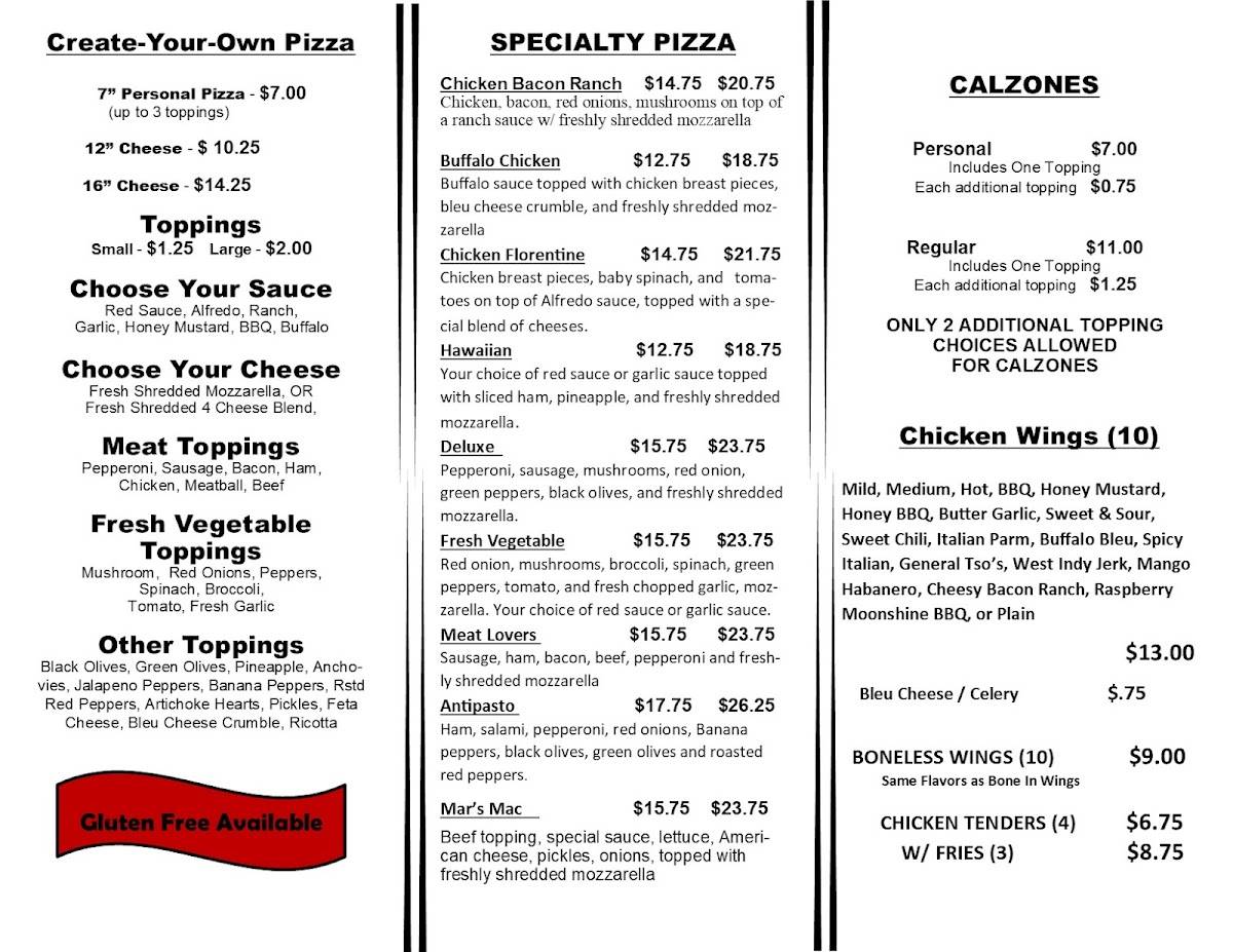 Menu At Mars Pizzeria Clayton