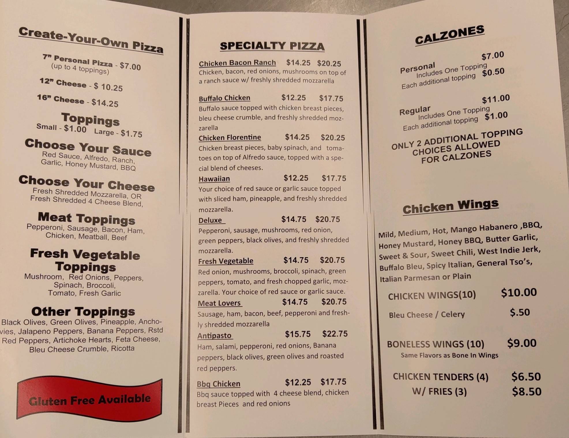 Menu at Mar's Pizzeria, Clayton