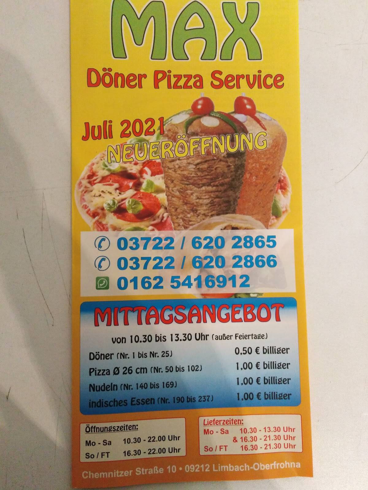 Speisekarte von Max Döner Pizza Service, Limbach-Oberfrohna