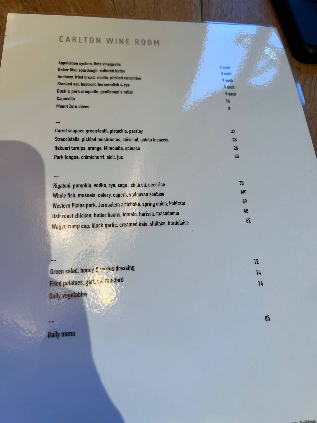 Menu at Carlton Wine Room pub & bar, Carlton