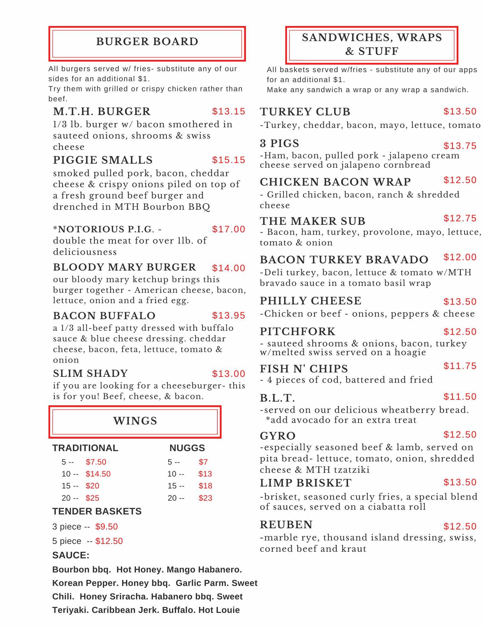 Menu at Meridian Tap House pub & bar, Cozad