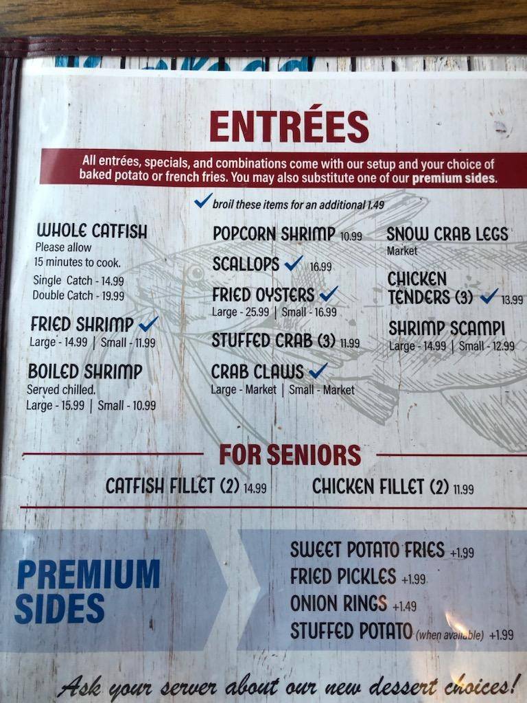 Menu at Catfish House restaurant, Millbrook