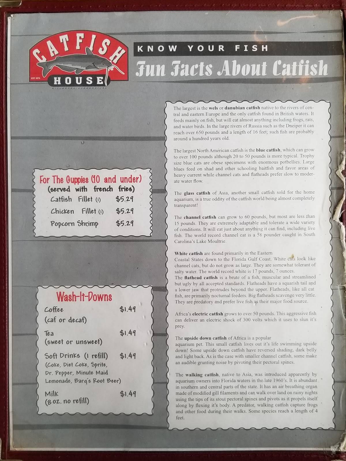 Menu at Catfish House restaurant, Millbrook