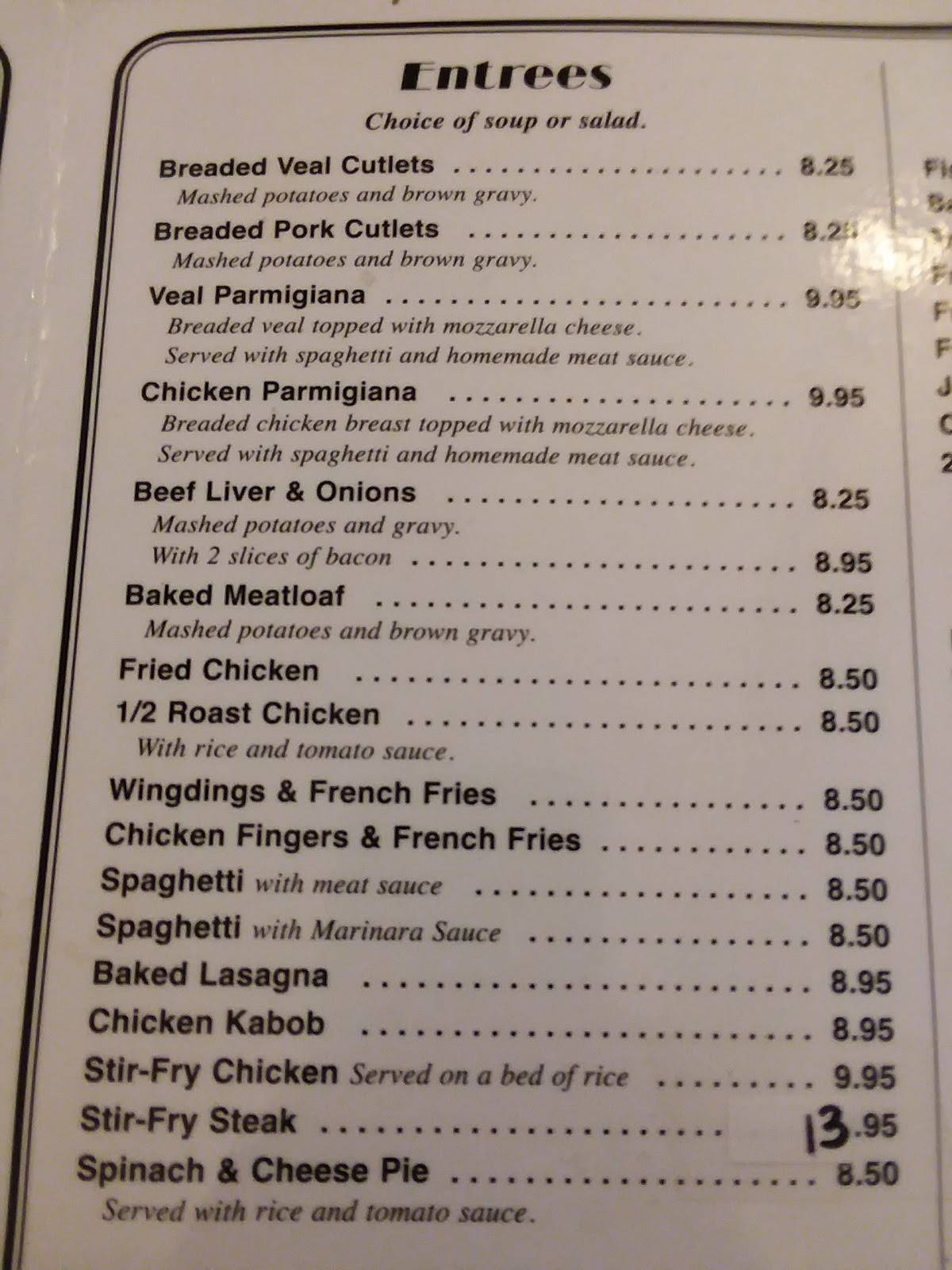Menu at Mom's Restaurant, Trenton