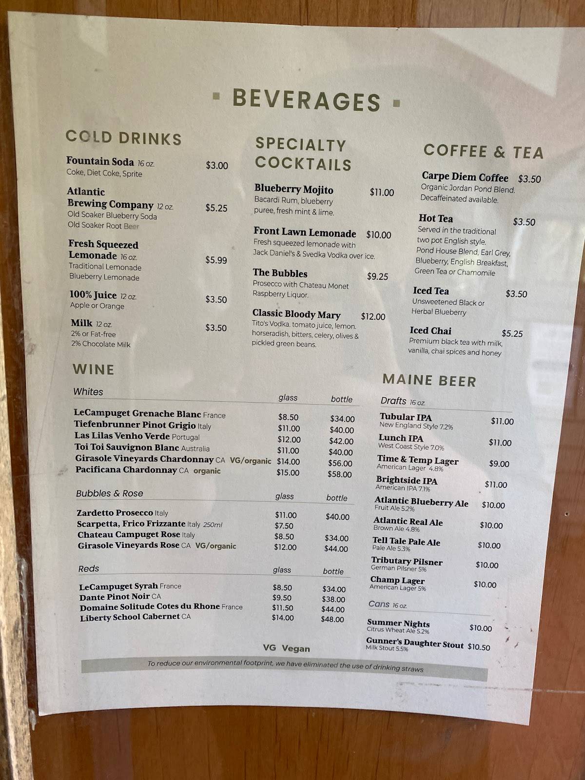 Menu at Jordan Pond House Restaurant, Mount Desert, Park Loop Rd