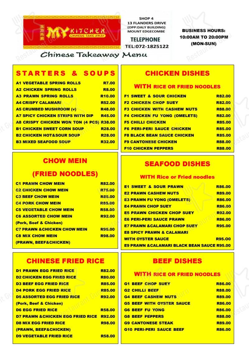 Menu at My Kitchen restaurant, Mount Shop 4 Accord House