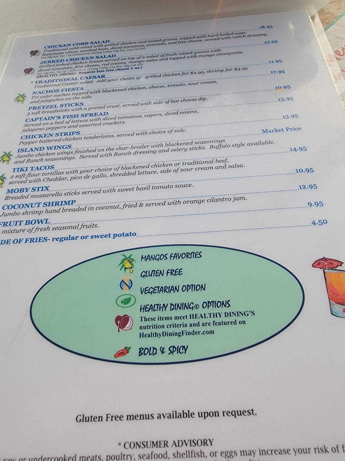 Menu at Mangos Restaurant & Tiki Bar, North Redington Beach