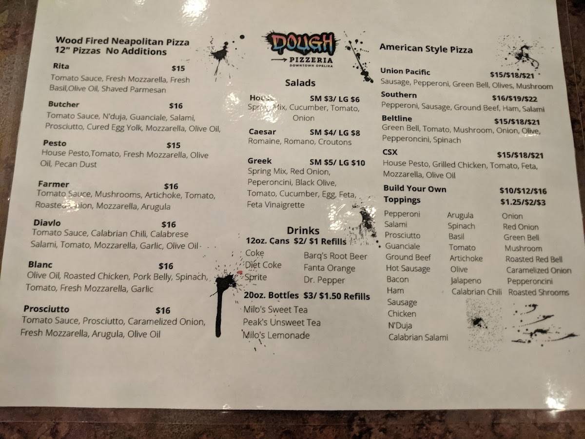 Menu at Dough Pizzeria, Opelika