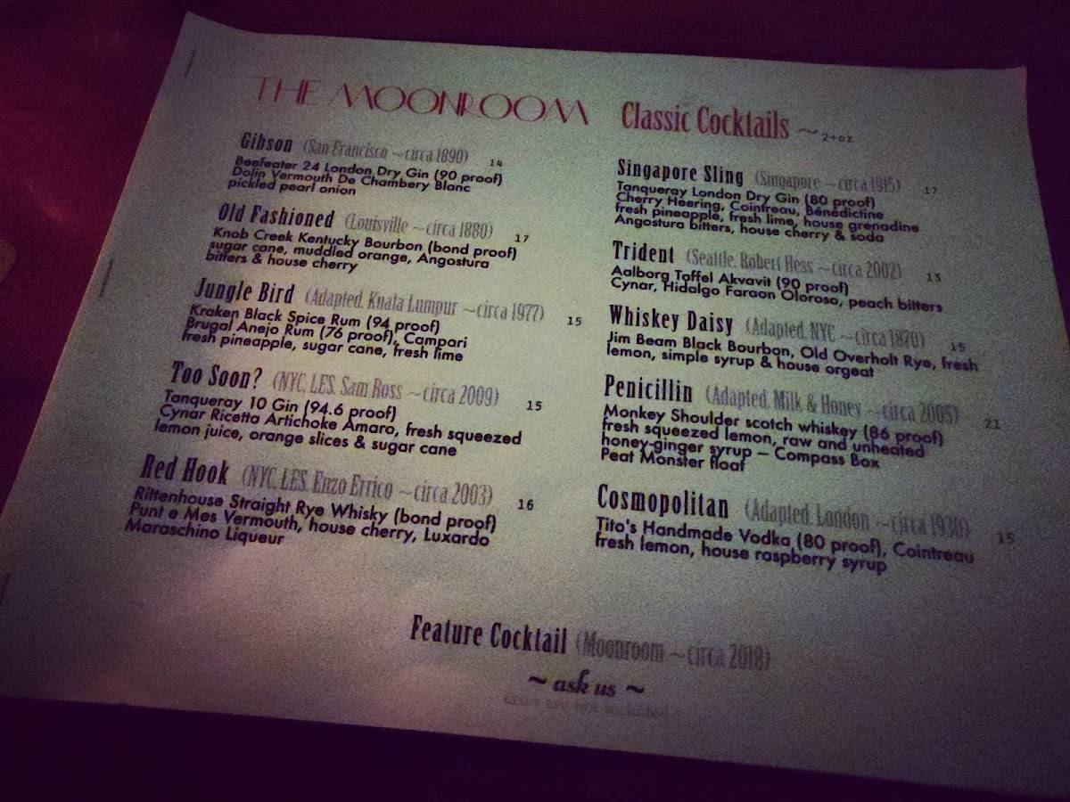 Menu at The Moonroom pub & bar, Ottawa