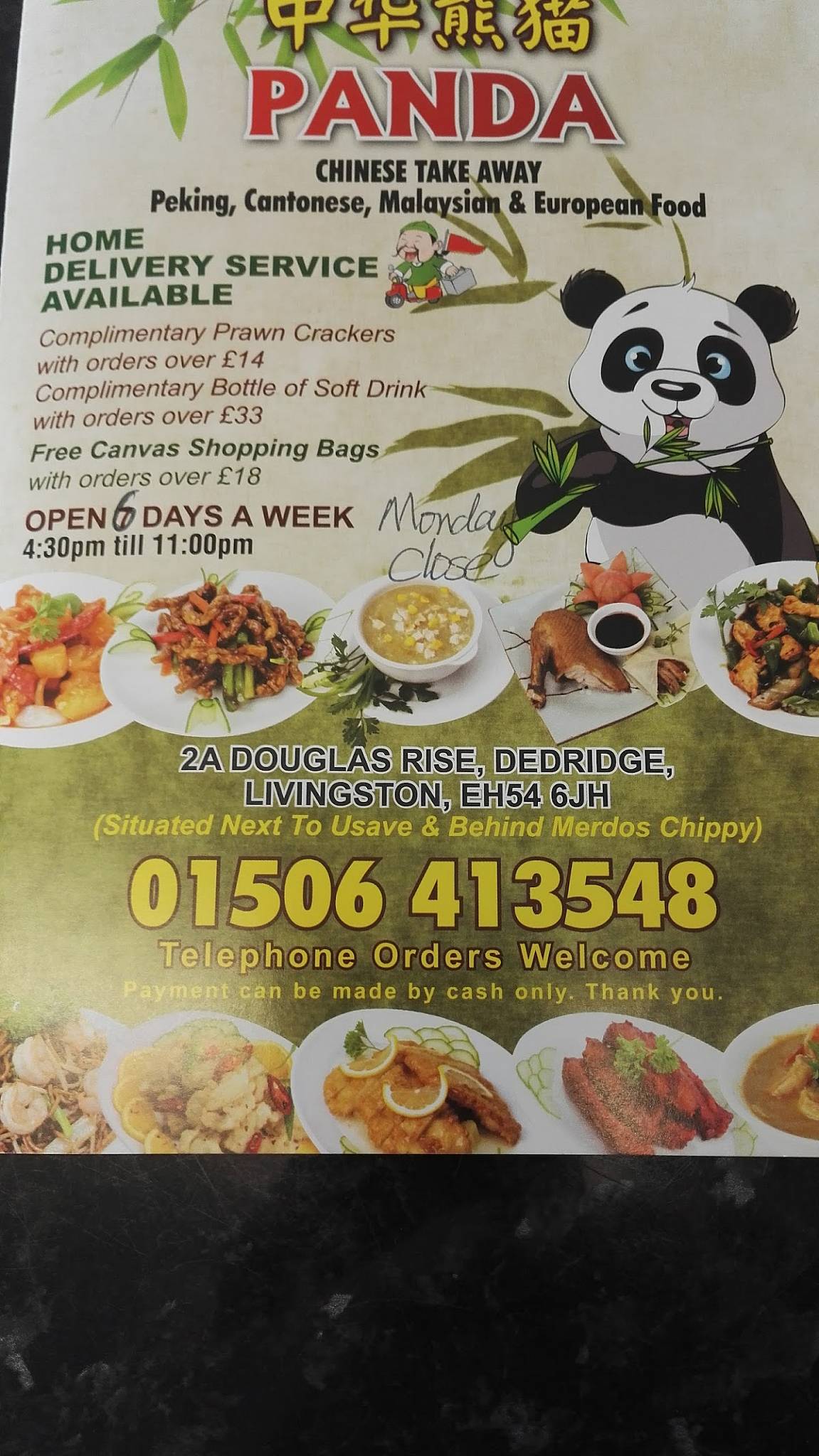 Menu at Panda Take Away restaurant, Livingston