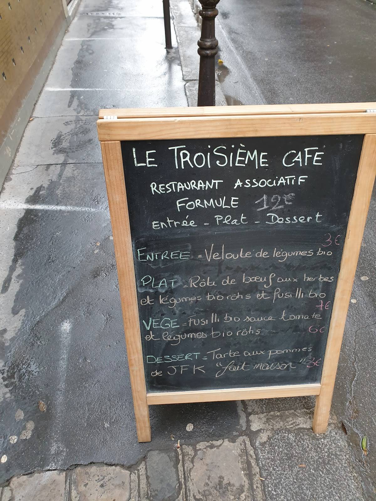 Menu at Le Troisième Café, Paris