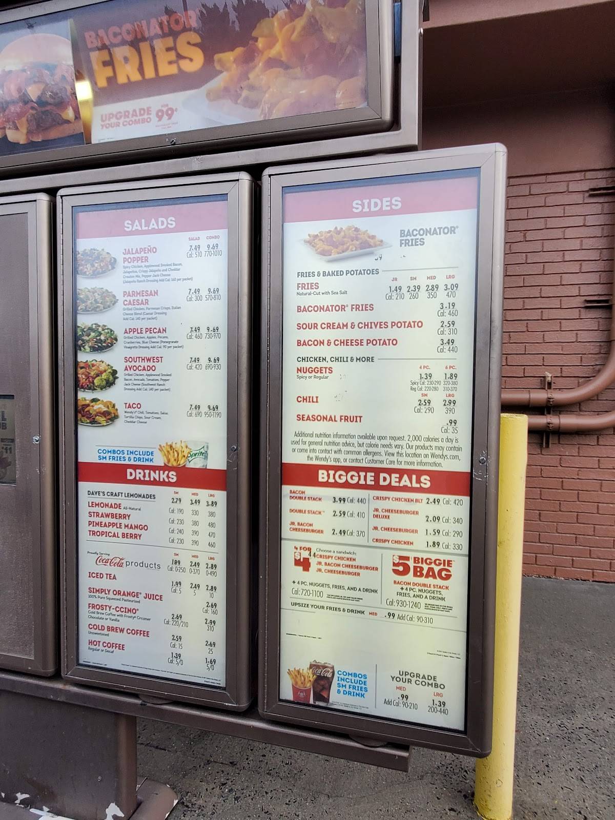 Menu at Wendy's fast food, Perth Amboy, 853 Convery Blvd