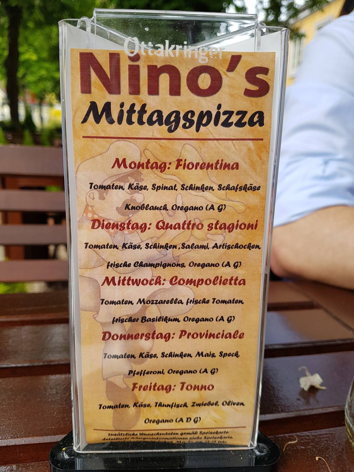 Speisekarte von Pizzeria Nino's, Wien