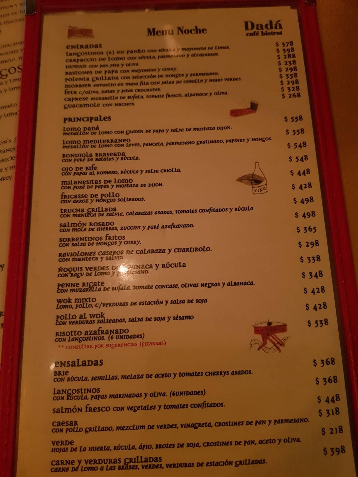 Menu at Dada Bistró pub & bar, Buenos Aires