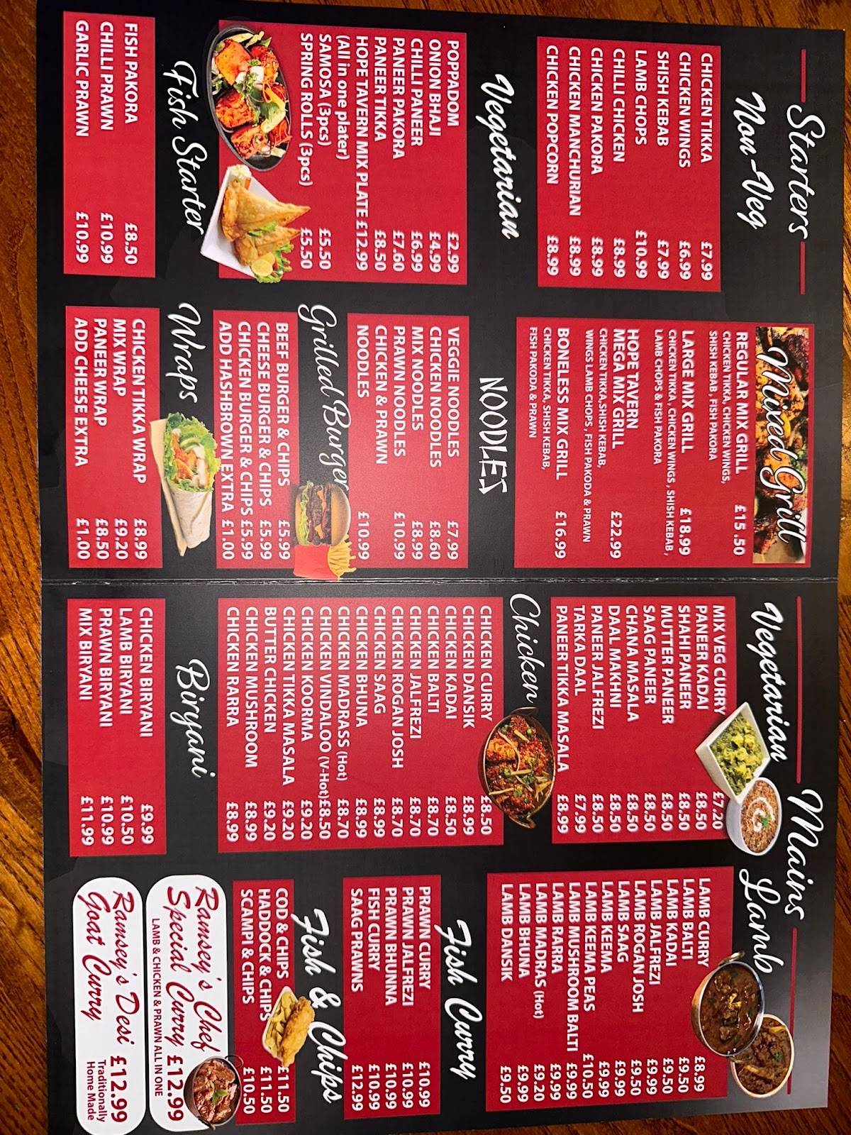 Menu at Hope Tavern bar and grill, Dudley