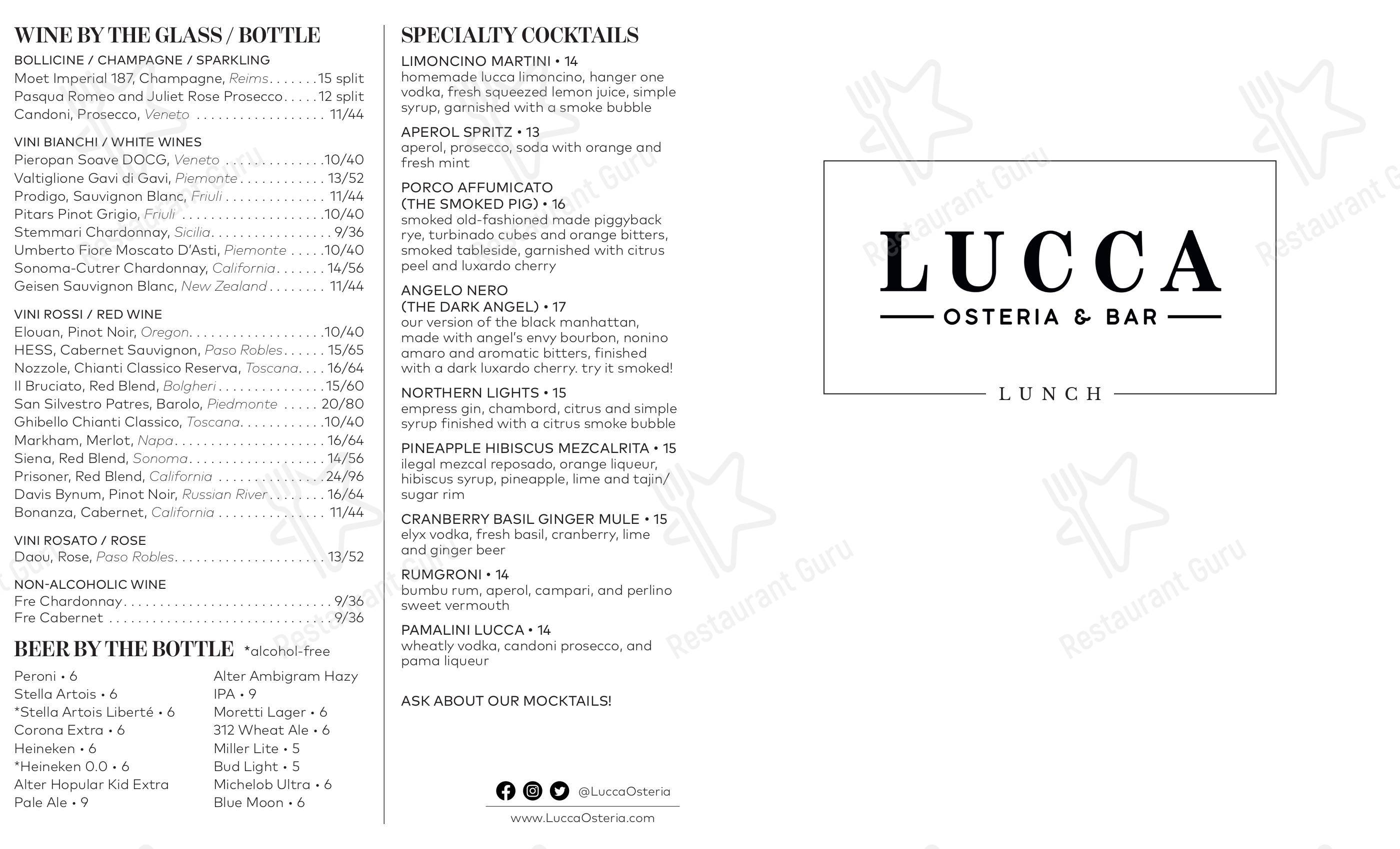 Menu at Lucca Osteria & Bar, Oak Brook