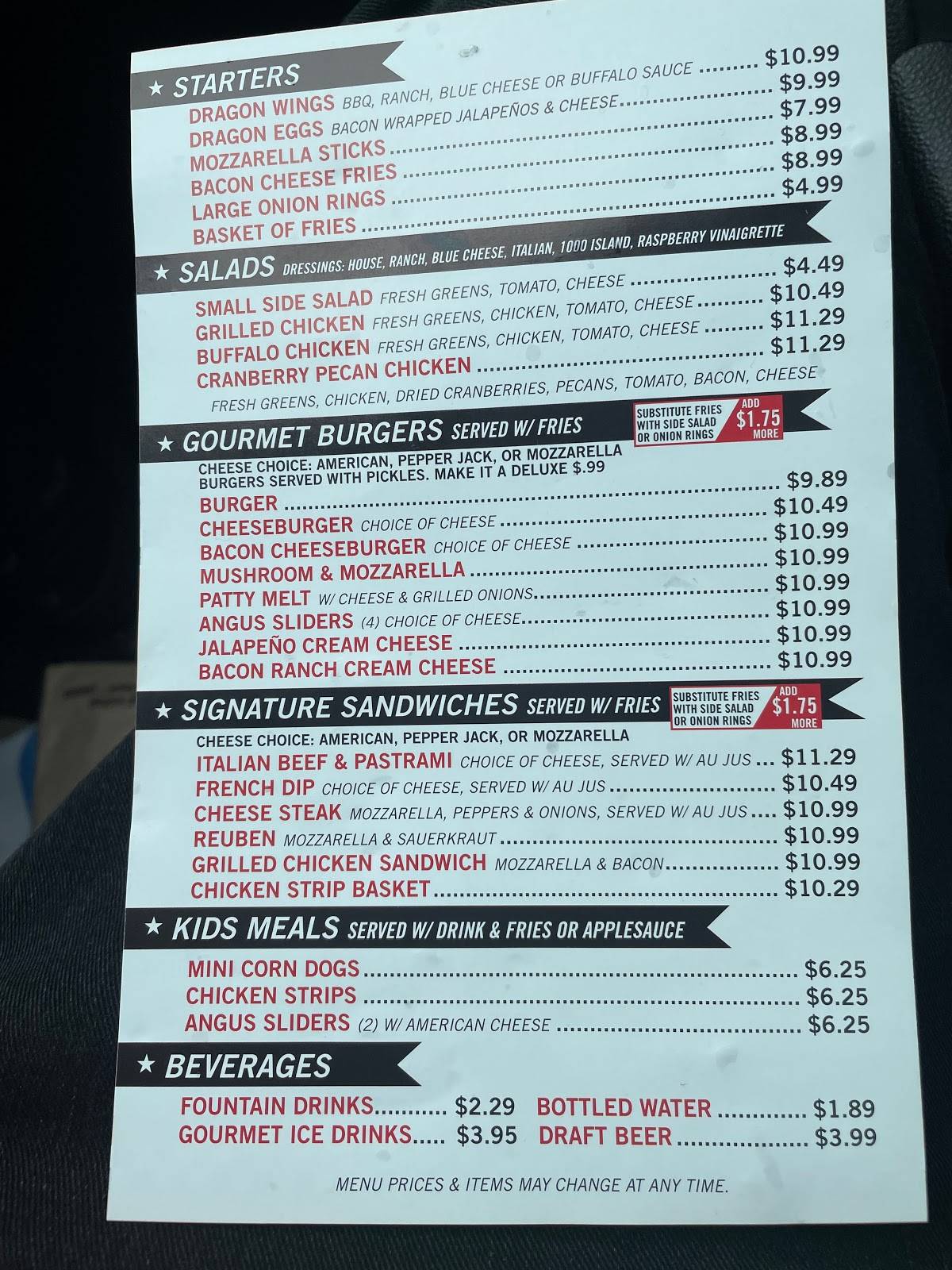 Menu at Scooter's Sports Grill pub & bar, Branson