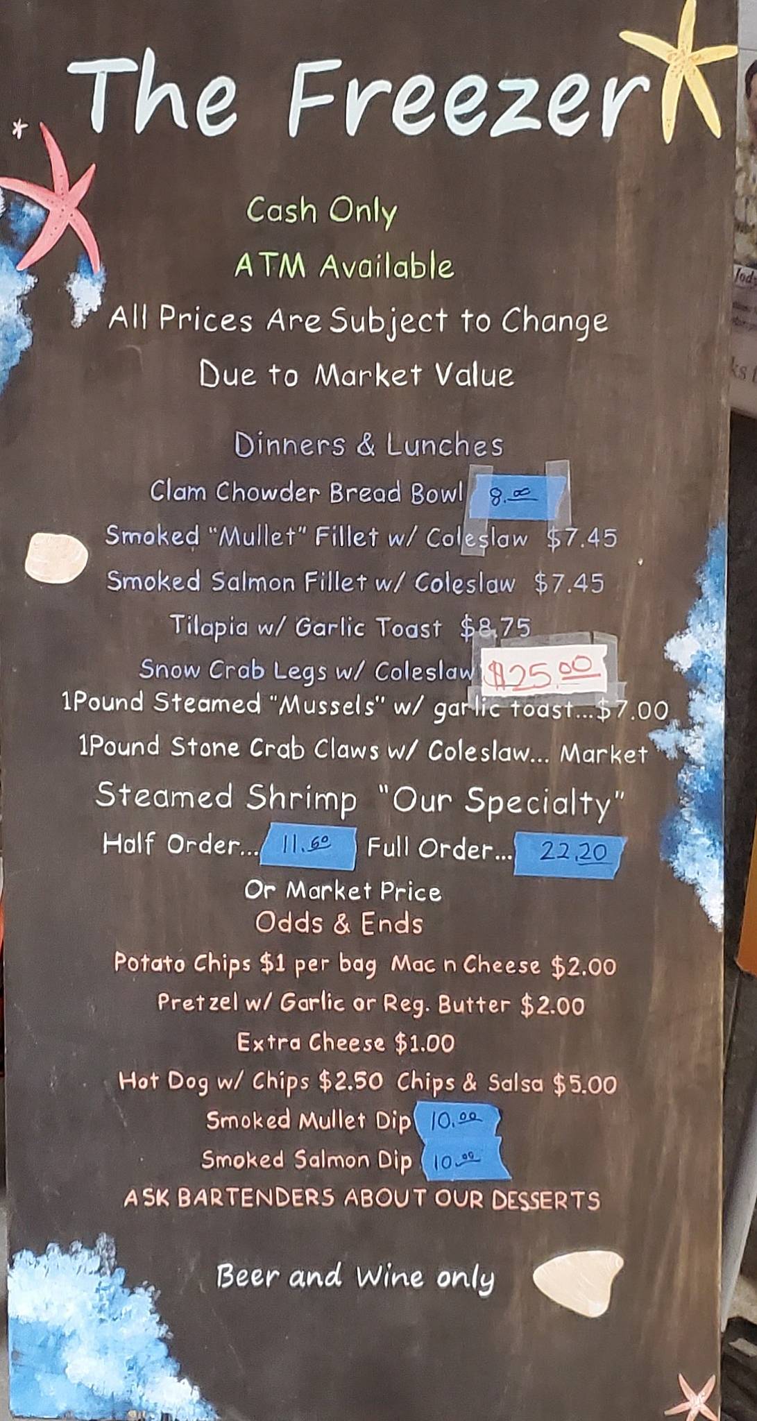 Menu at The Freezer Tiki Bar, Homosassa