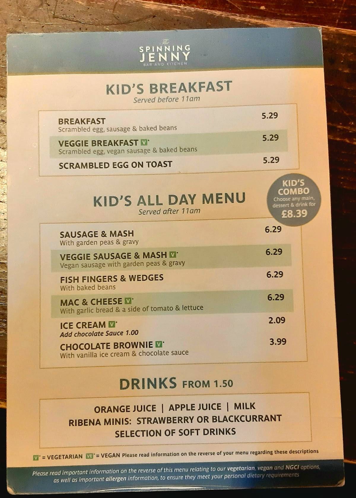 Menu at The Spinning Jenny pub & bar, Paisley