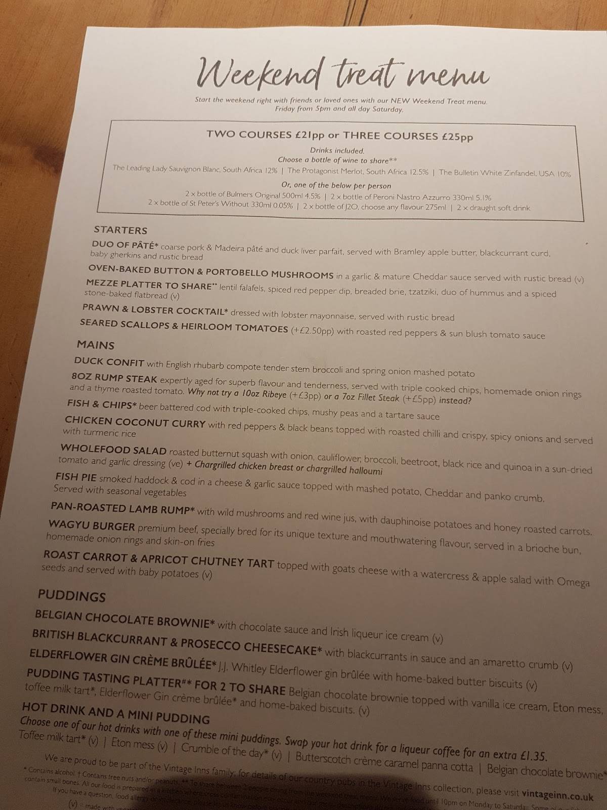 The Travellers Rest menu
