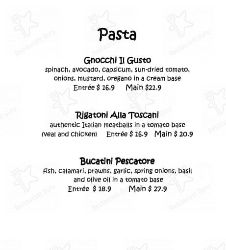 Baystreet Grill & Pasta Restaurant (Permanently closed) menu
