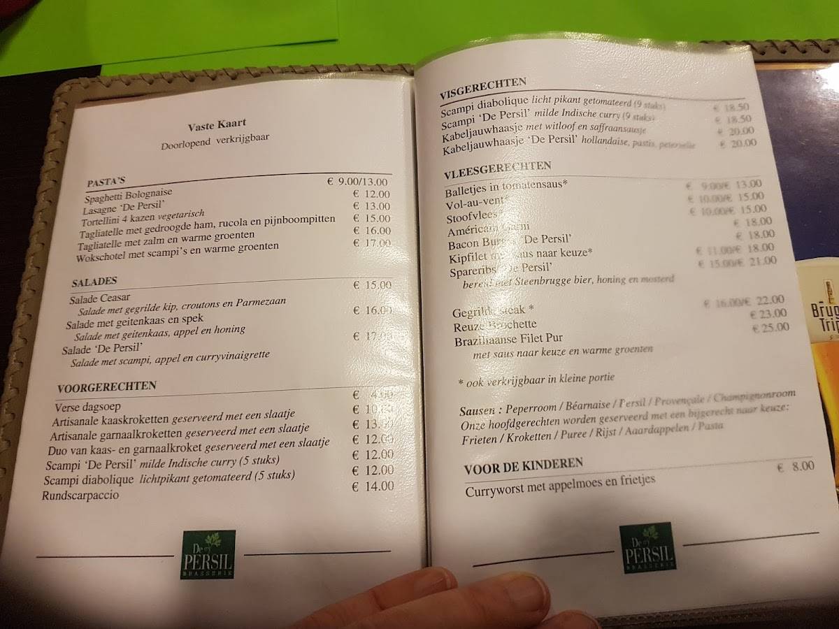 Menu at Brasserie DE PERSIL, Herent, brasserie DE PERSIL