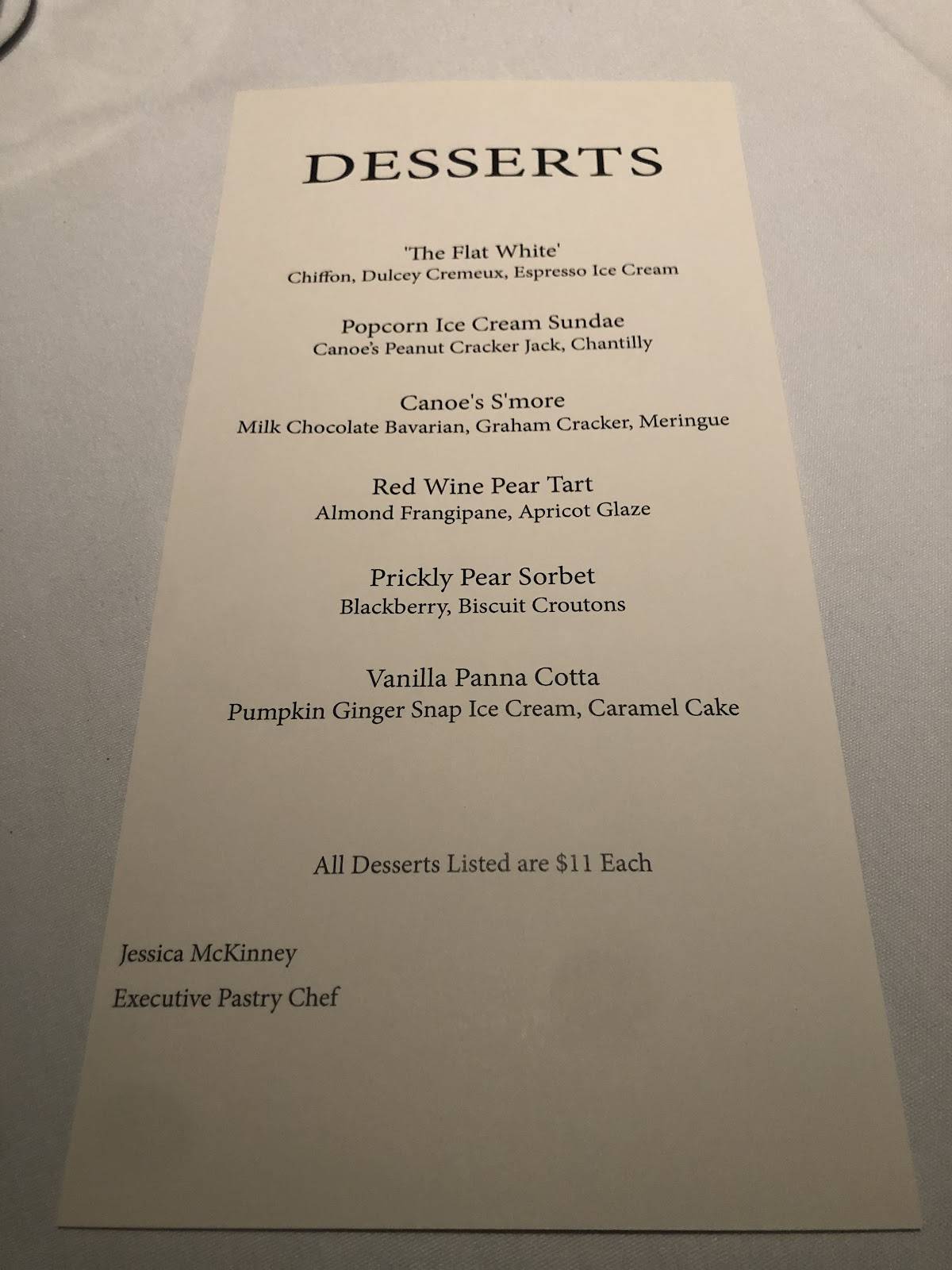 Menu at Canoe restaurant, Atlanta, Paces Ferry Rd SE