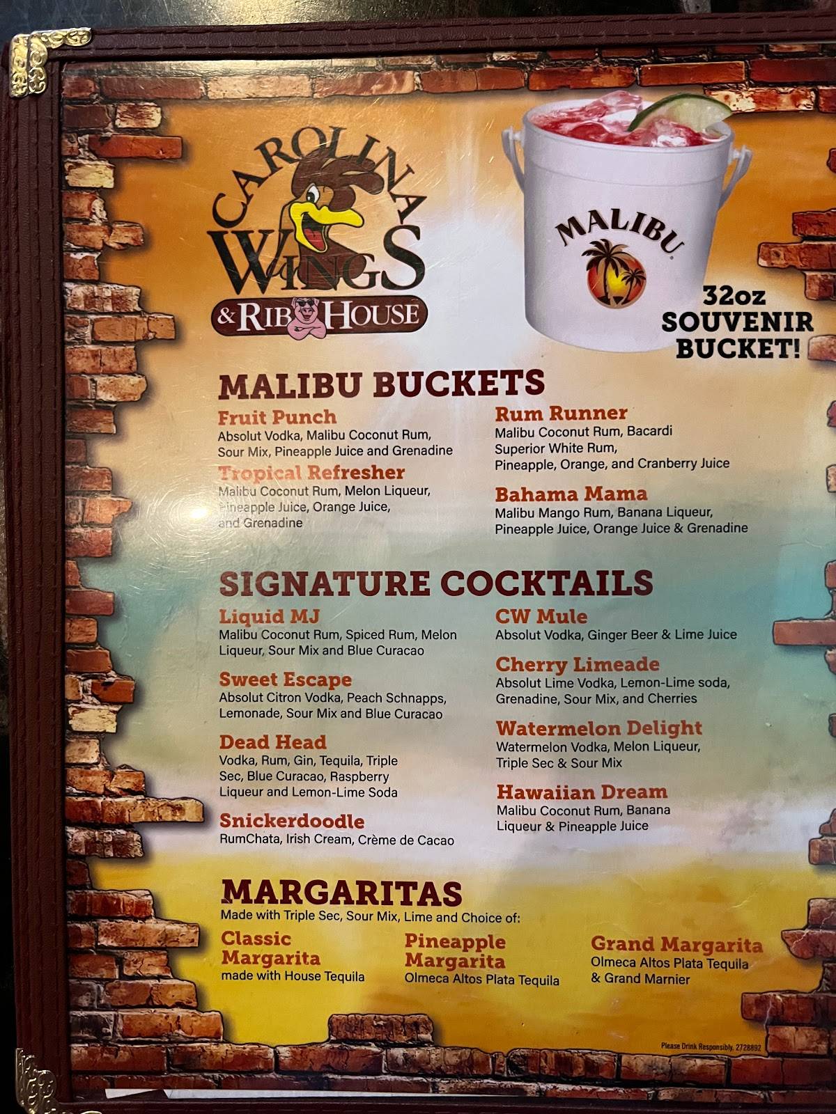 Menu at Carolina Wings & Rib House restaurant, Lexington, S Lake Dr