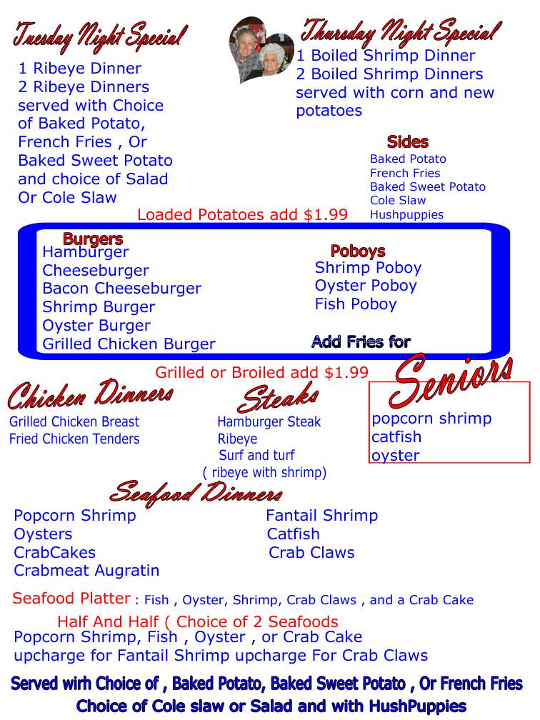 Menu at Catalina Restaurant, Bayou La Batre