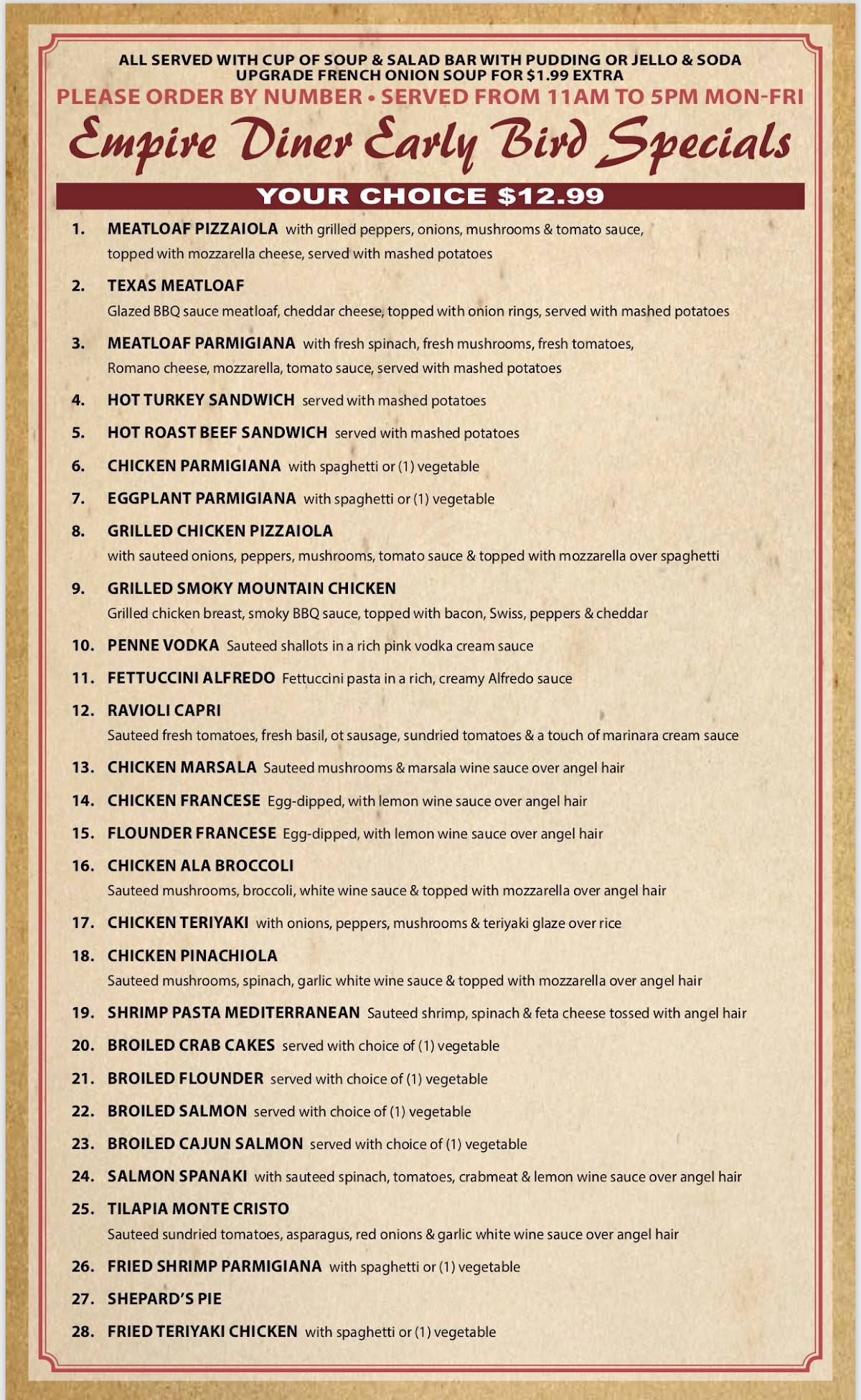 Menu at EMPIRE DINER AND RESTAURANT, Brooklawn