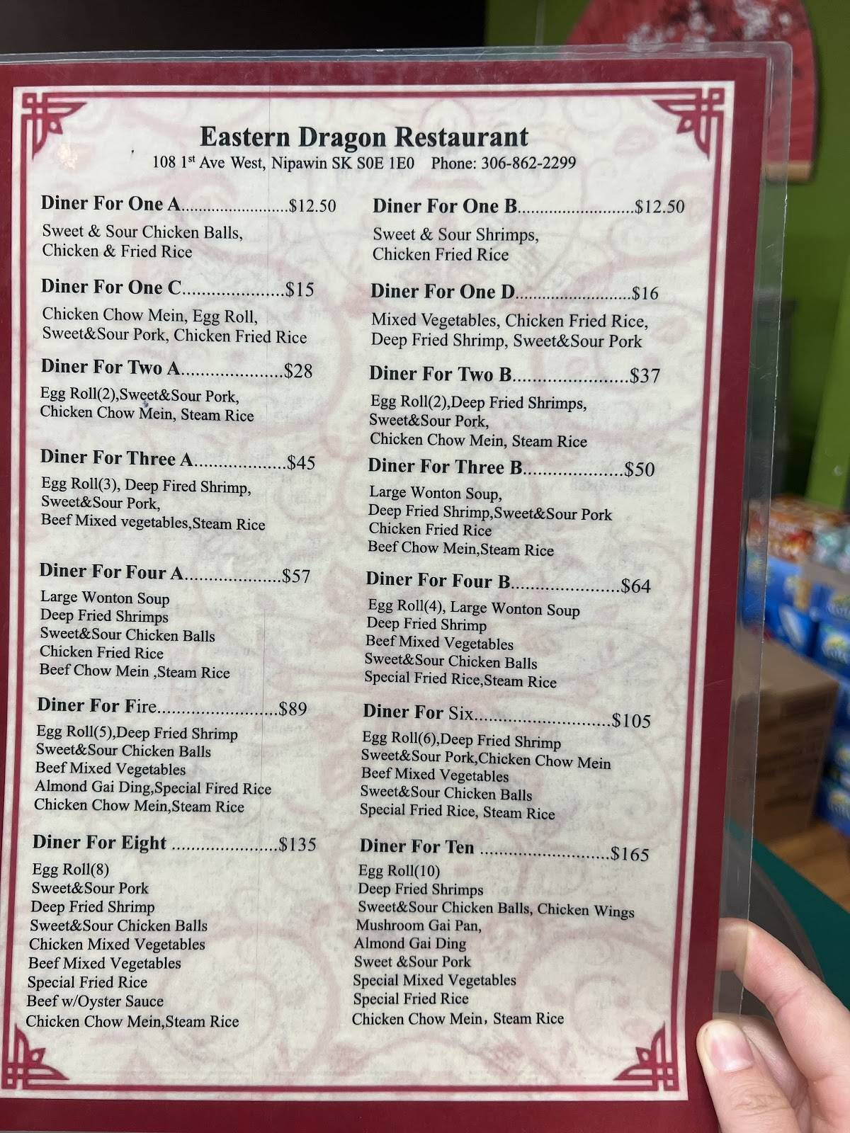 Menu at Eastern Dragon Restaurant, Nipawin