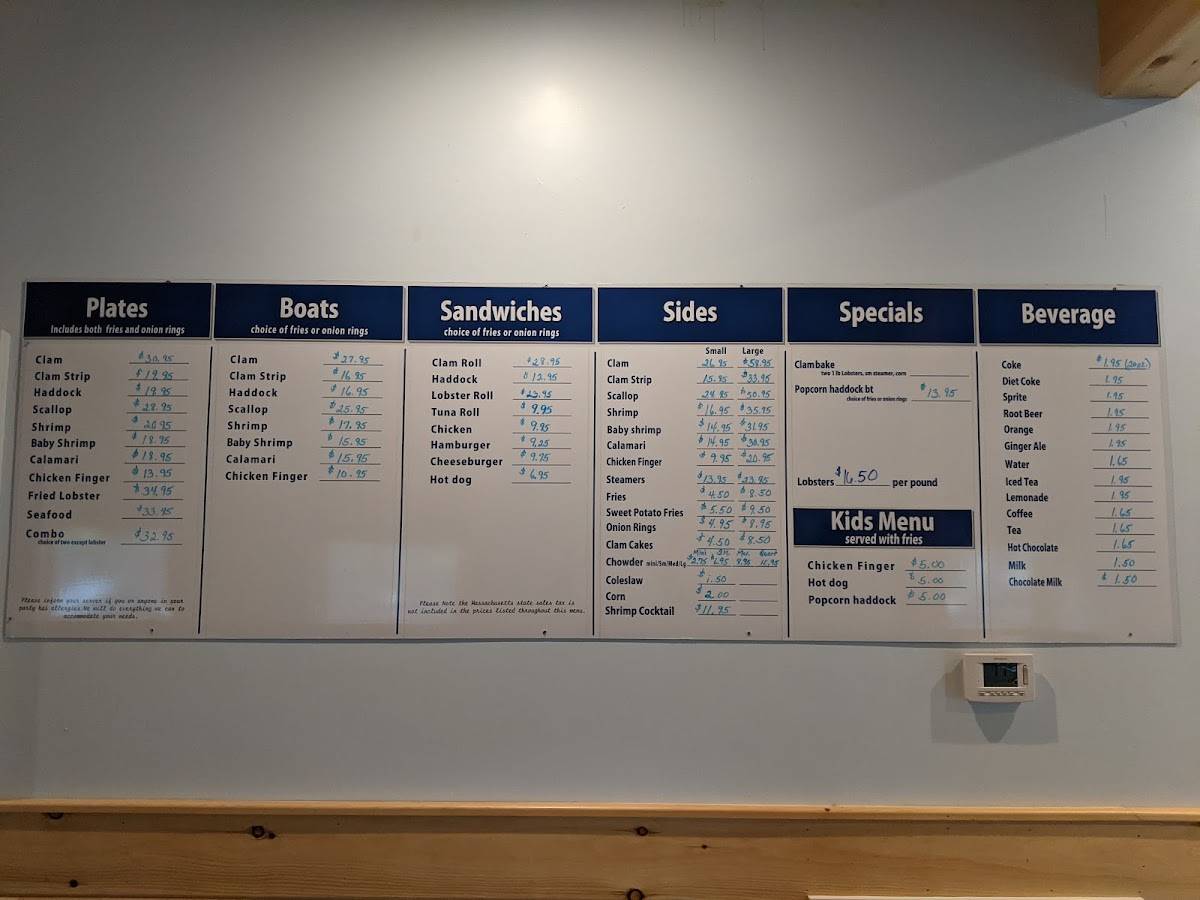Menu at Essex Seafood restaurant, Essex