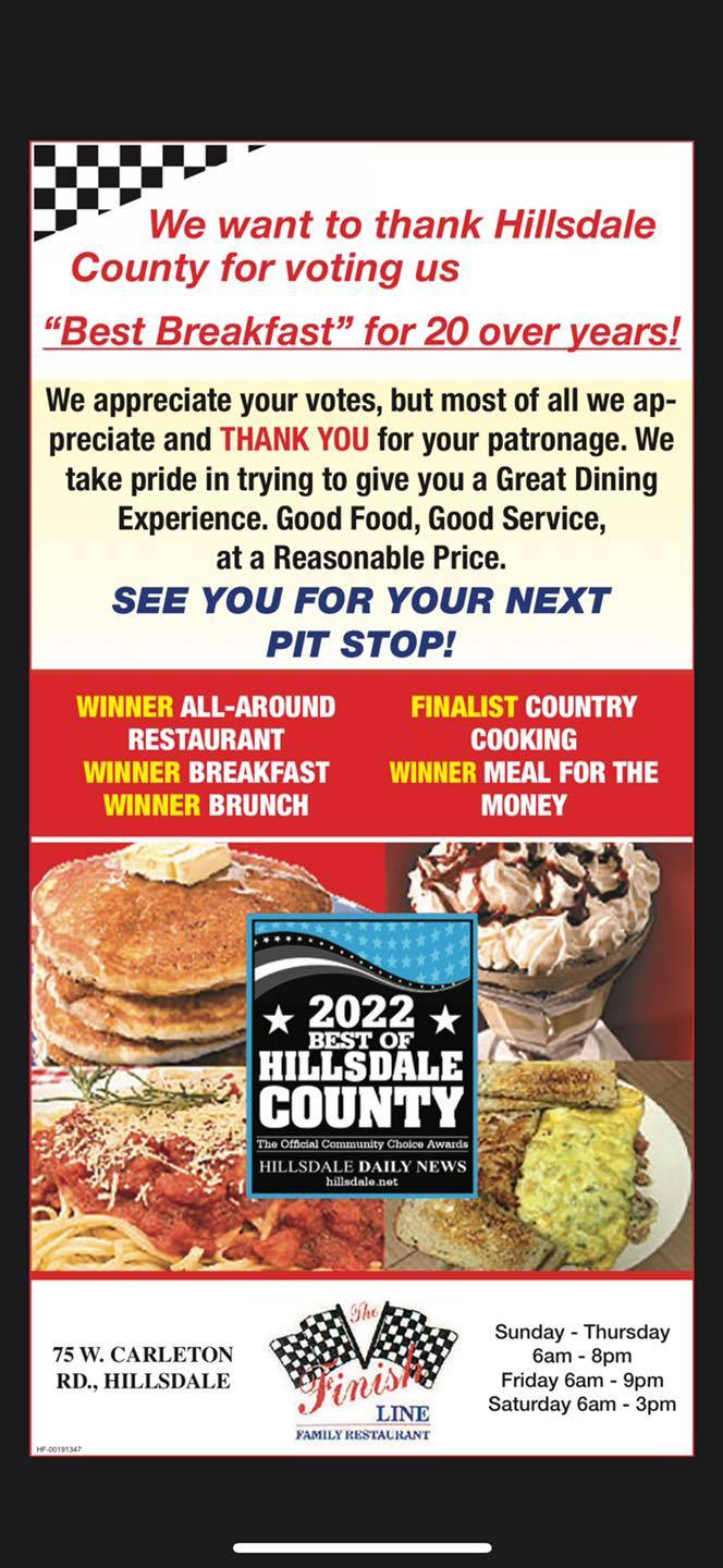 Menu at Finish Line Family Restaurant, Hillsdale