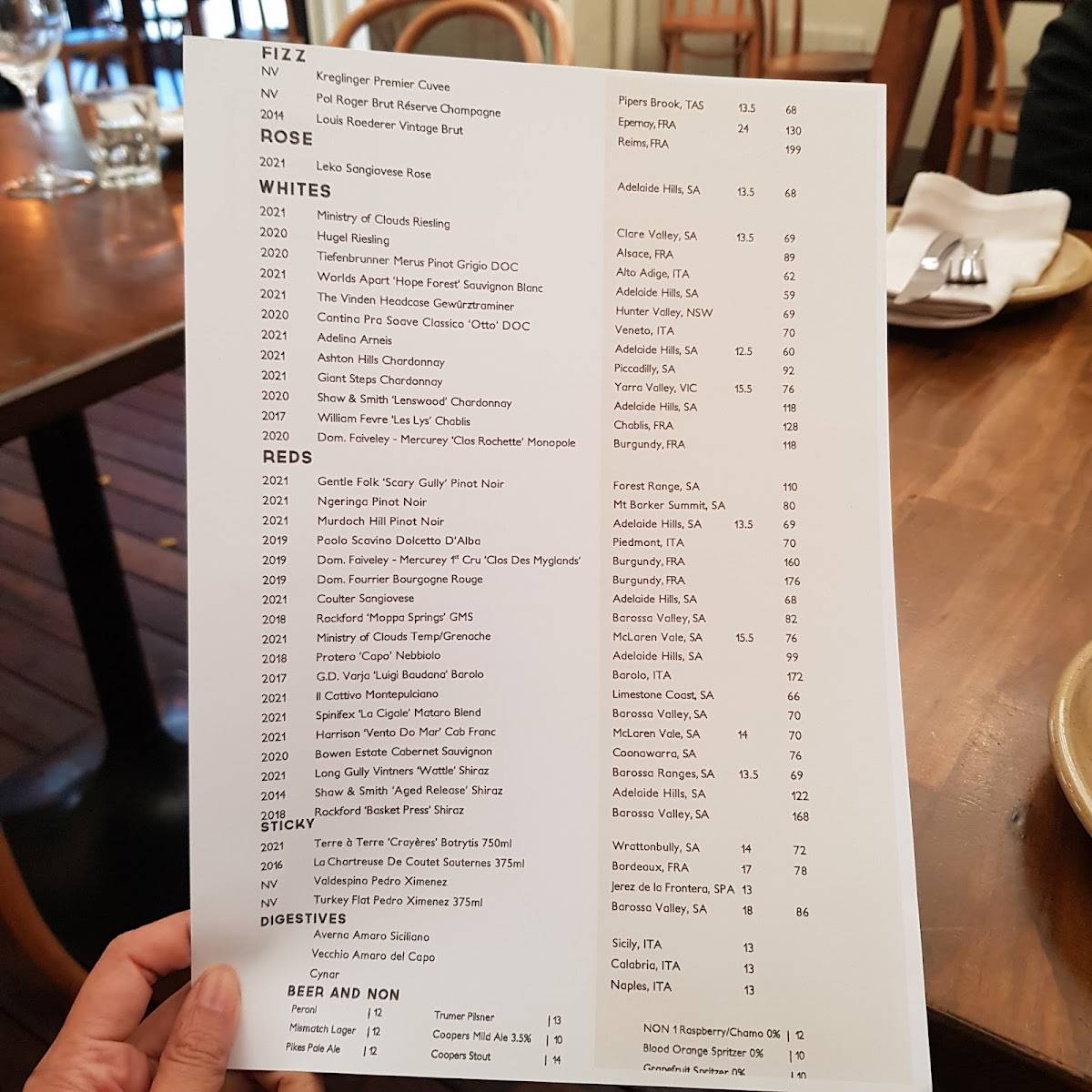 Menu at Herringbone Restaurant, Adelaide