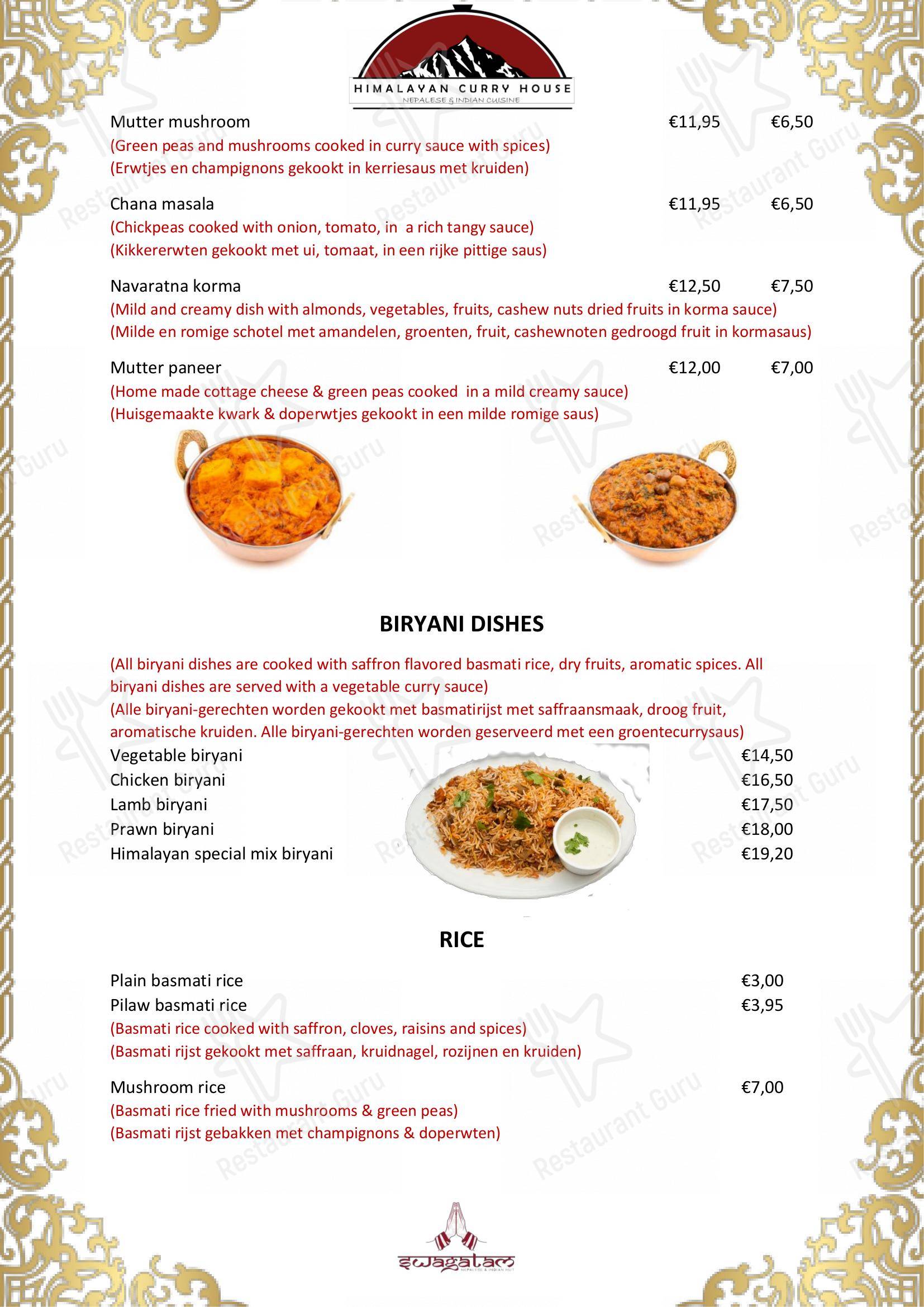 Speisekarte von Himalayan Curry House, Kortrijk