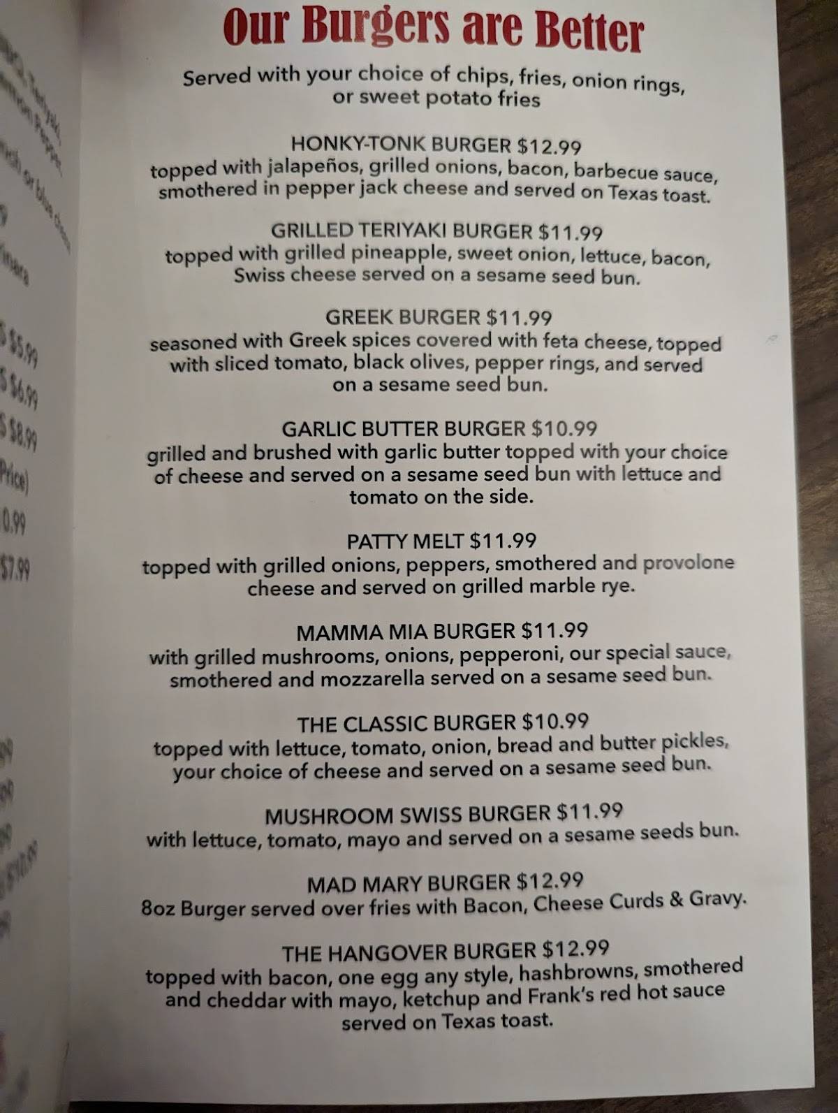 Menu at Mill Creek Tavern restaurant, Hampton