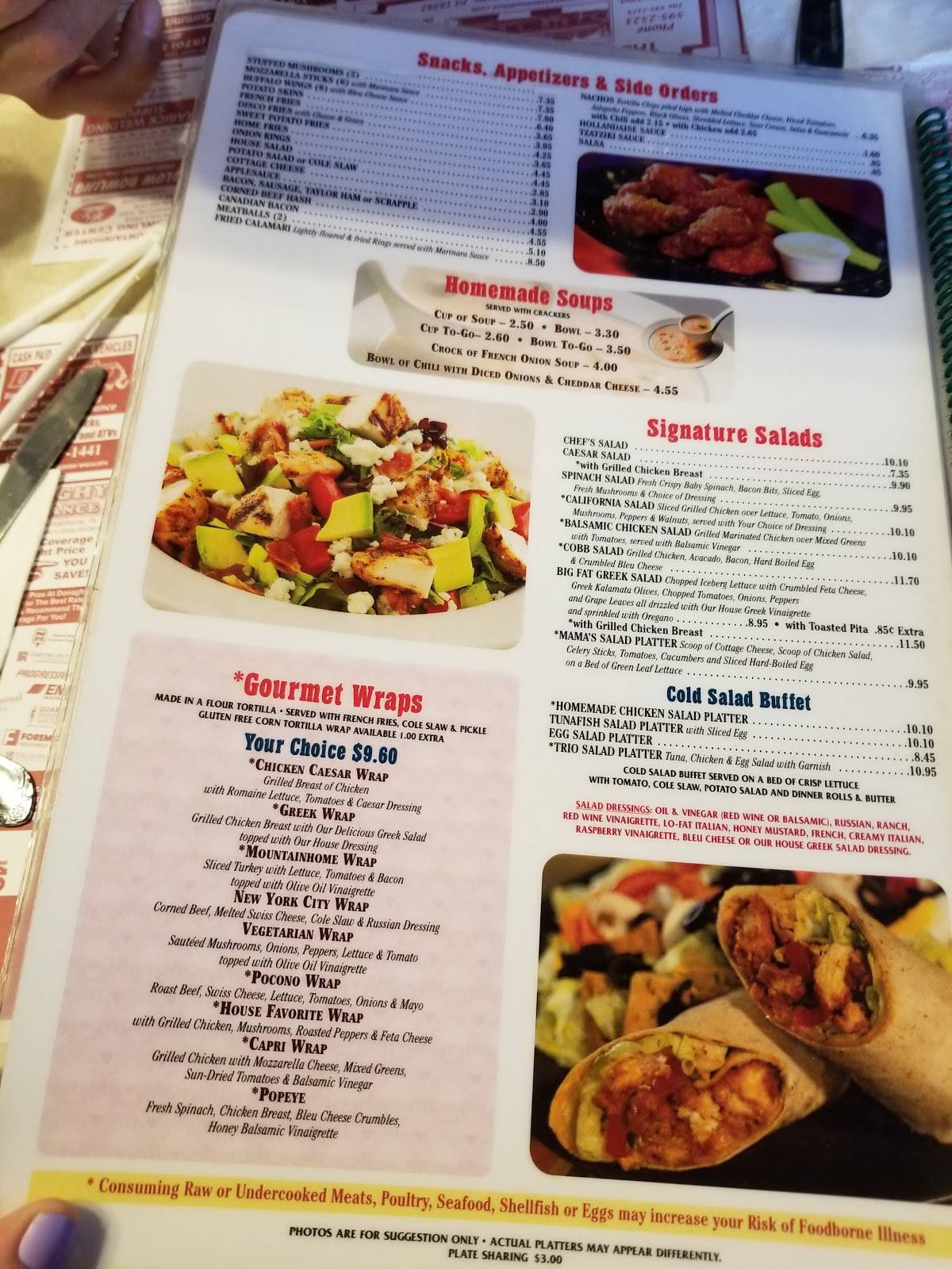Menu at Mountainhome Diner restaurant, Mountainhome, 910 PA390