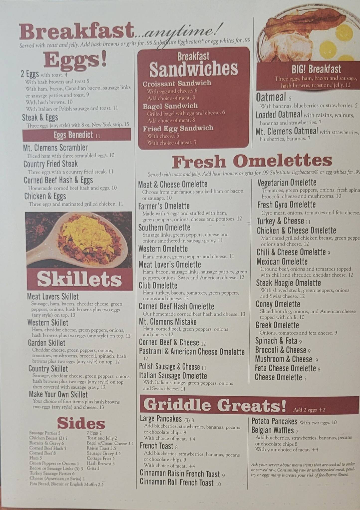 Menu at Mt. Clemens Grill restaurant, Mount Clemens