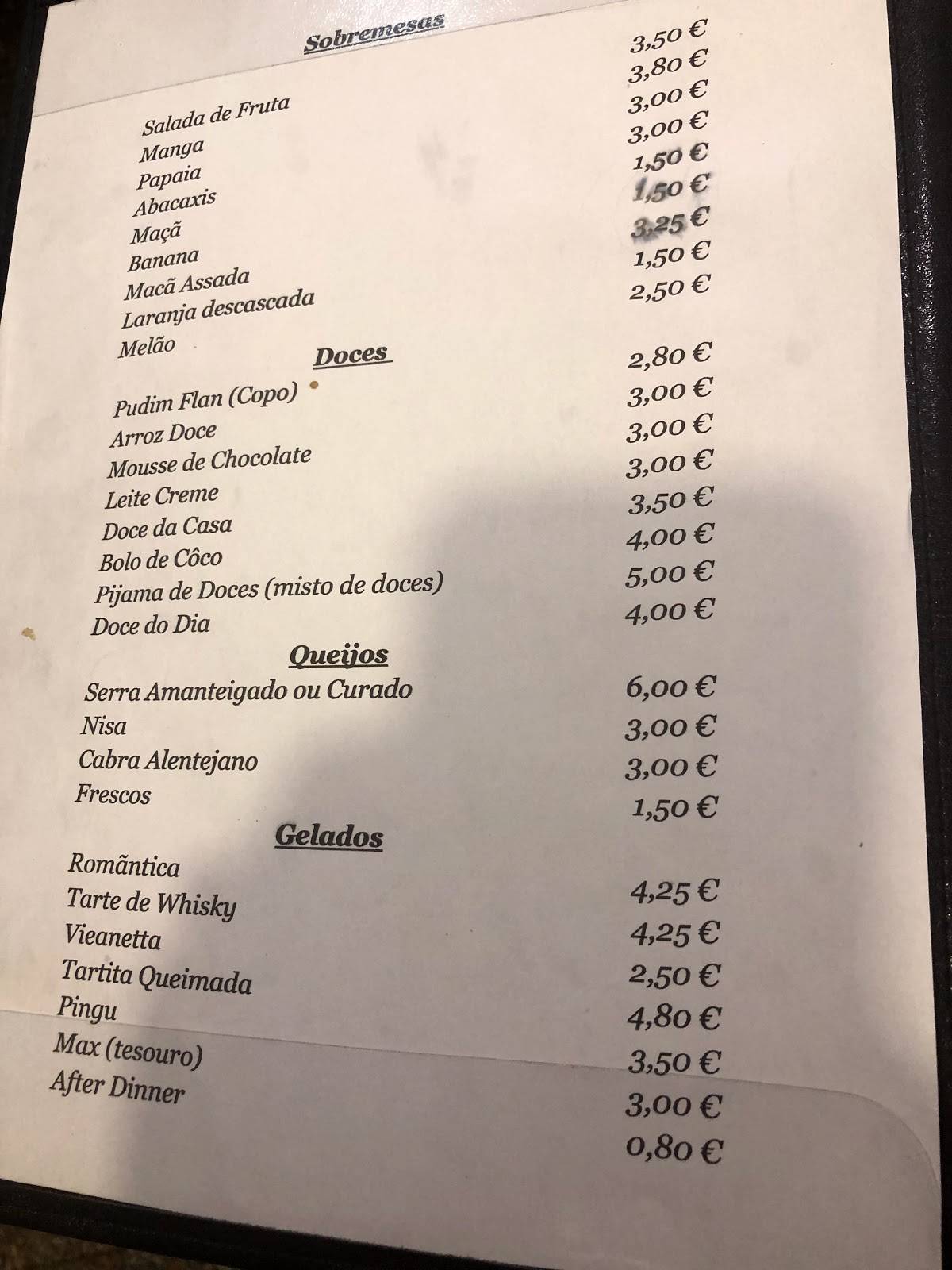 Menu em O Pitéu restaurante, Lisboa, Largo da Graca 95-96