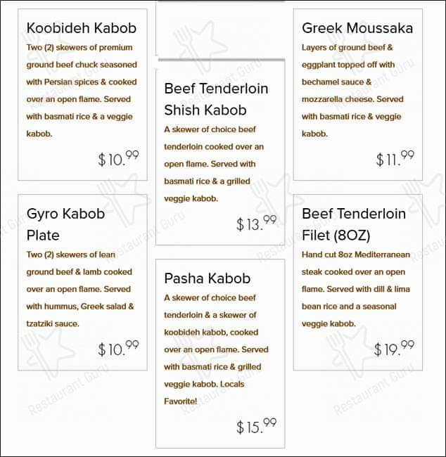 Pasha Mediterranean Grill menu