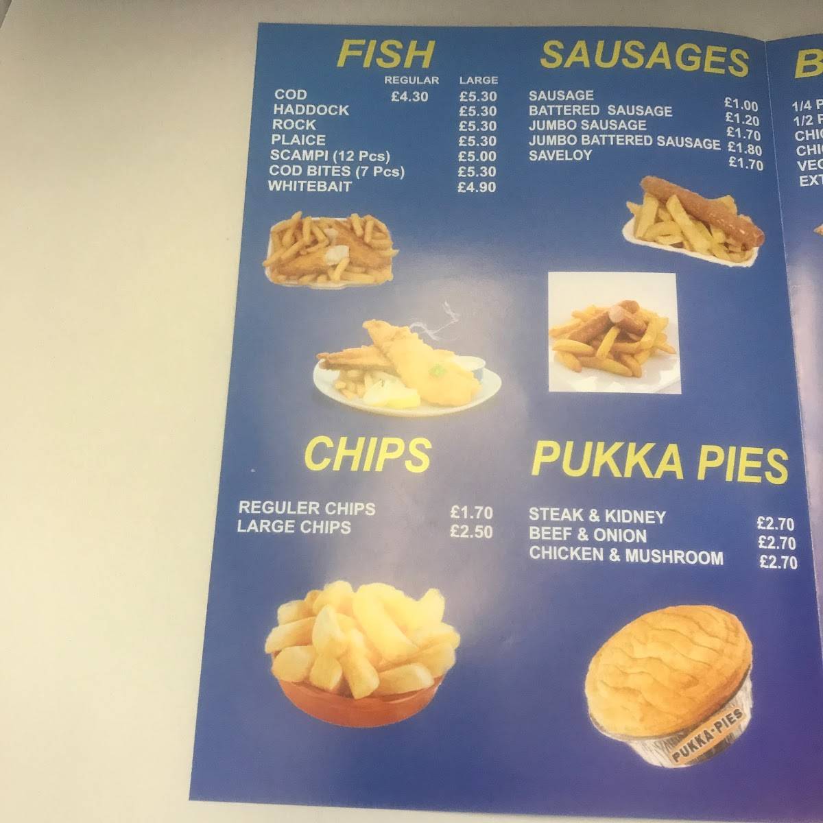 Menu at Patcham Fish & Chips Shop restaurant, Brighton