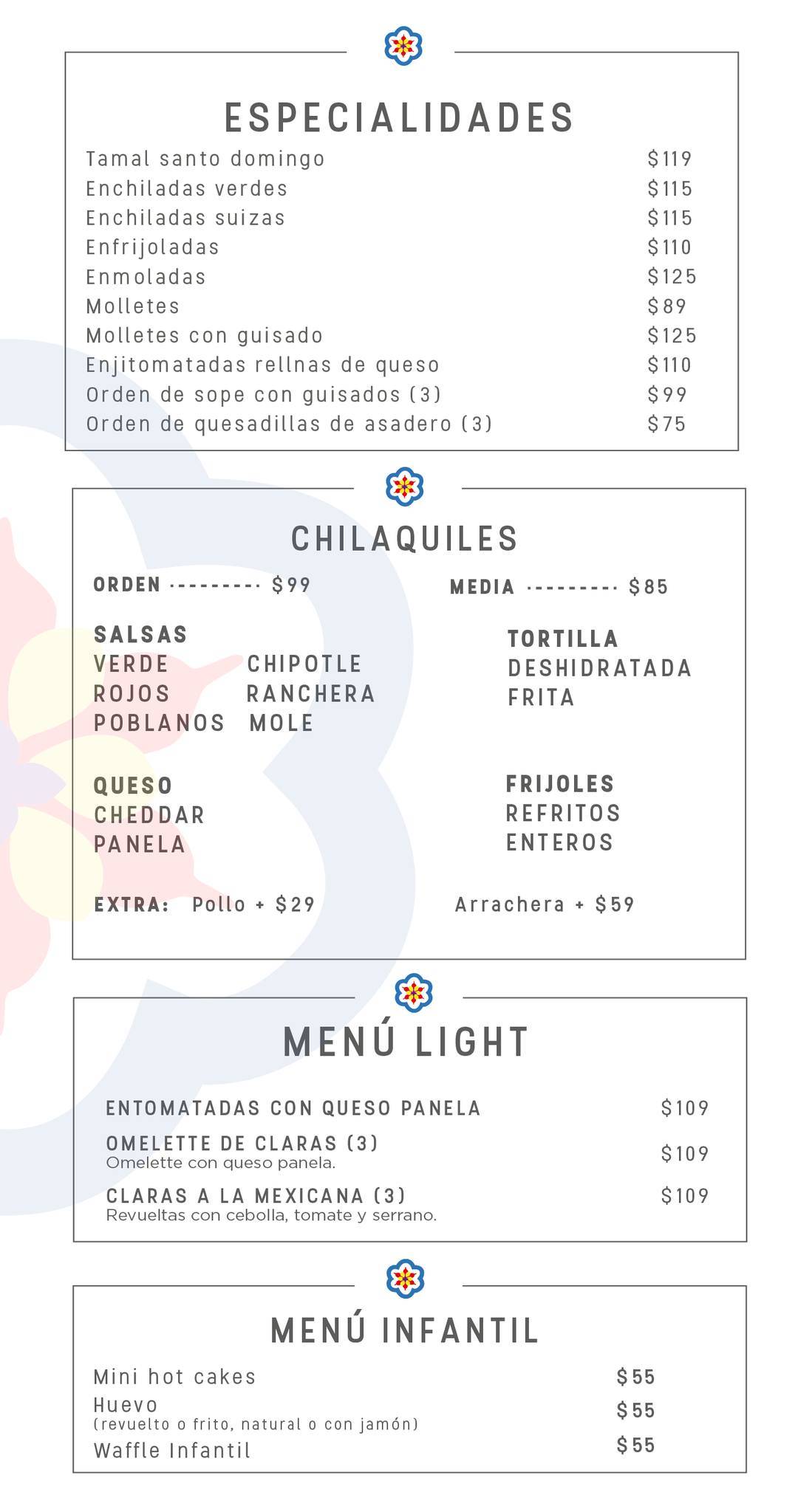 Carta del restaurante Patio Santo Domingo, Aguascalientes