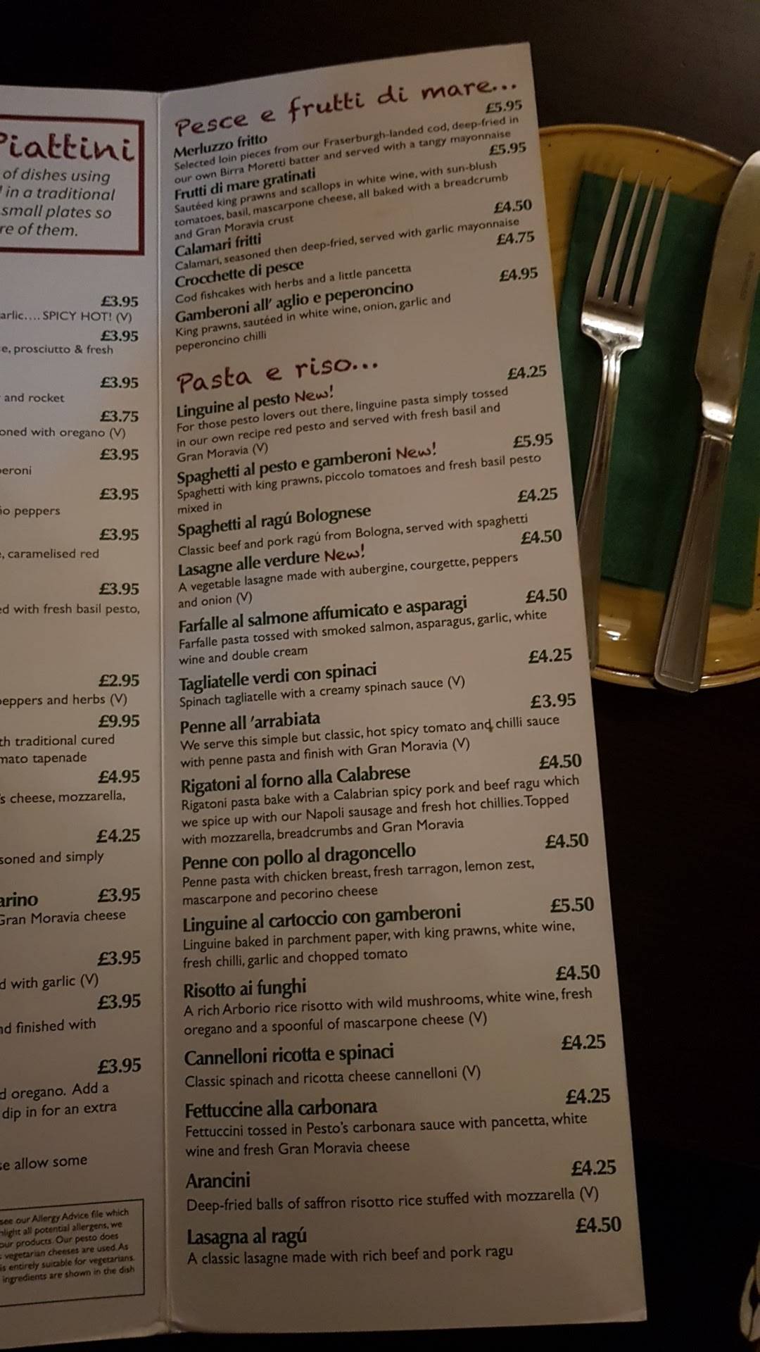 Menu at Pesto Widnes restaurant, Widnes