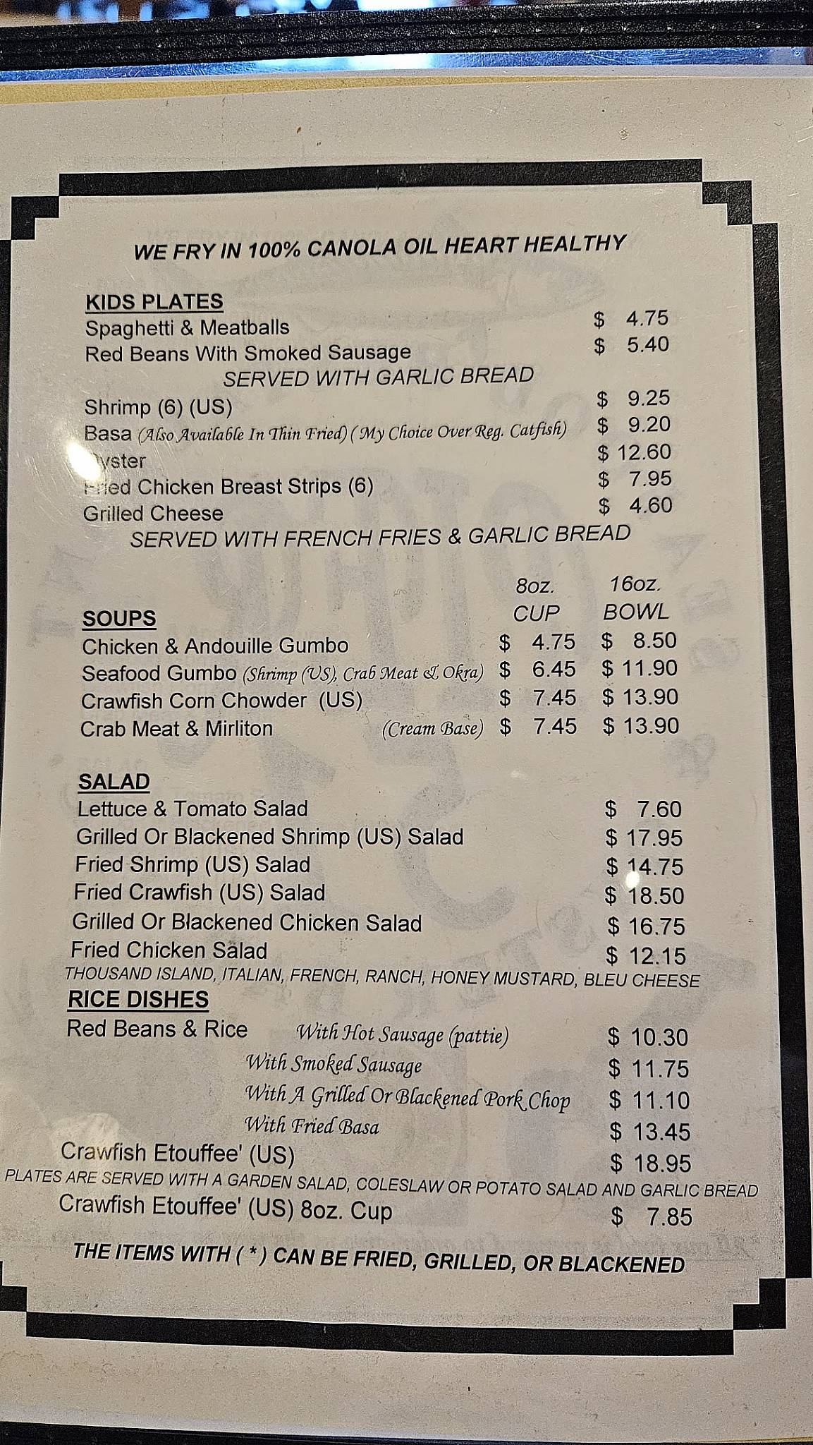 Menu at Pier 51 Seafood Restaurant & Oyster Bar, LaPlace