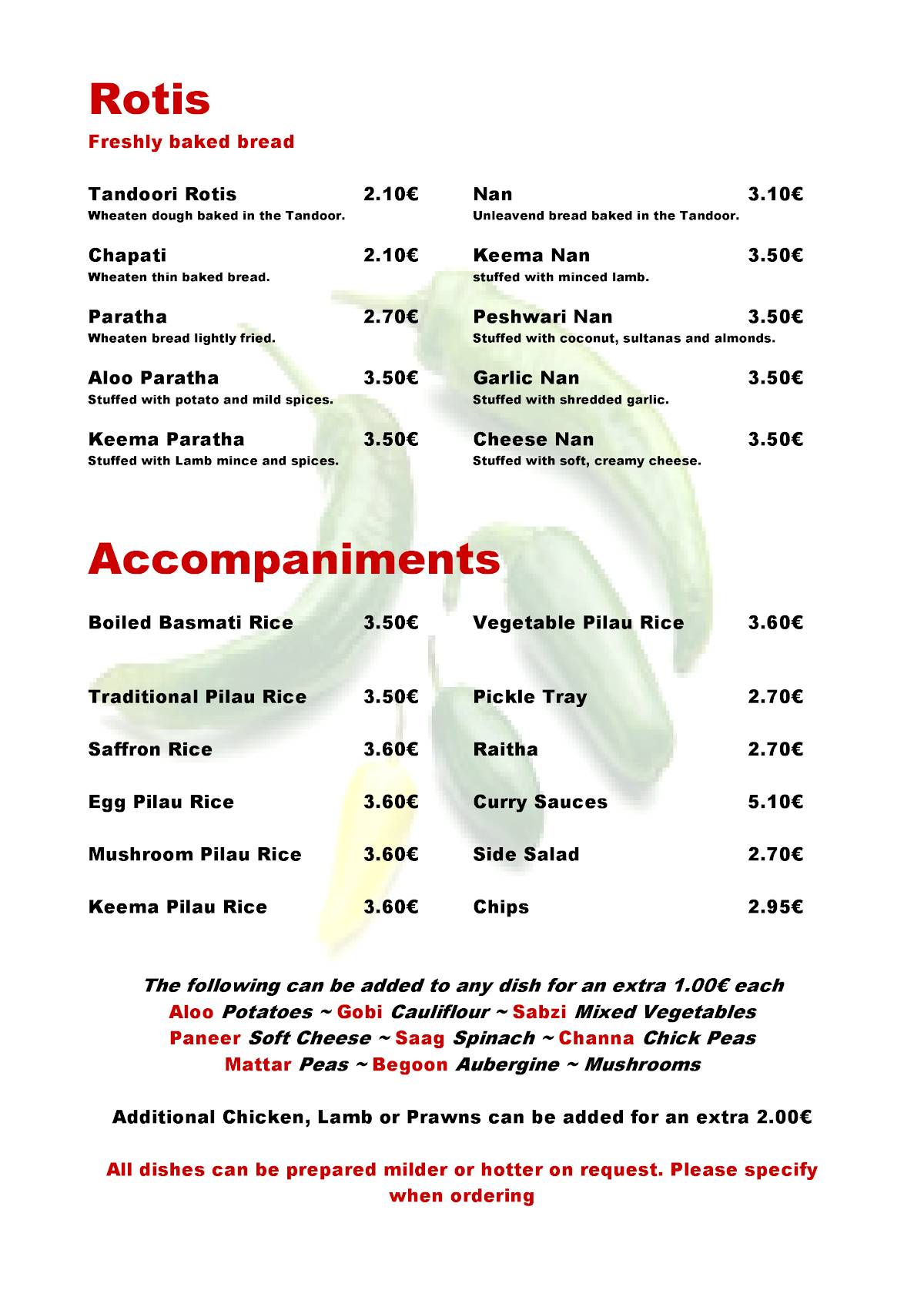Carta del restaurante Saffron Desi, Palmanova