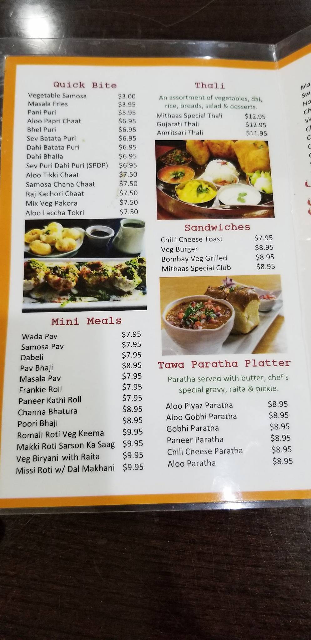 Menu at Sapthagiri Taste Of India restaurant, Jersey City