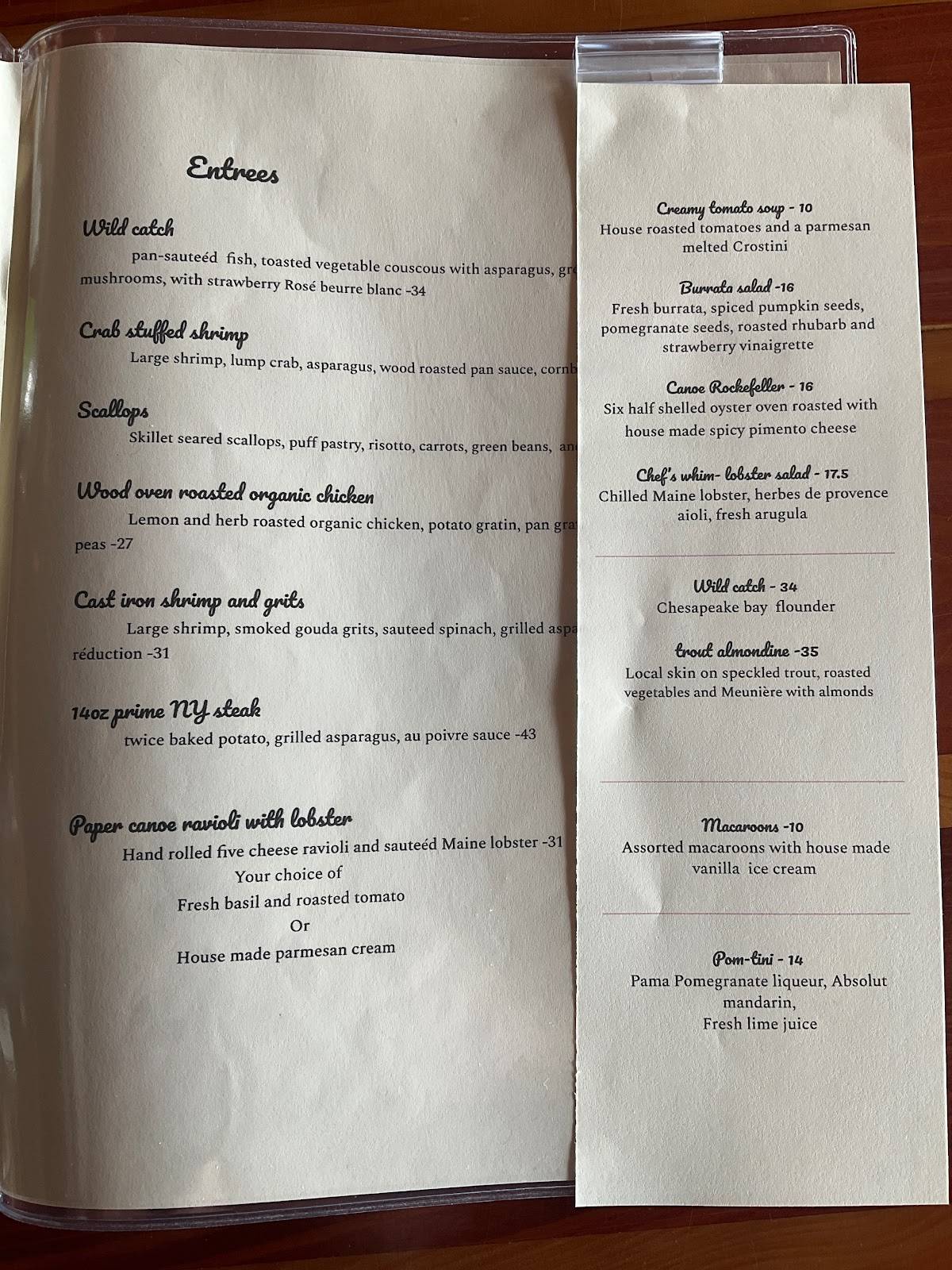Menu at The Paper Canoe restaurant, Duck