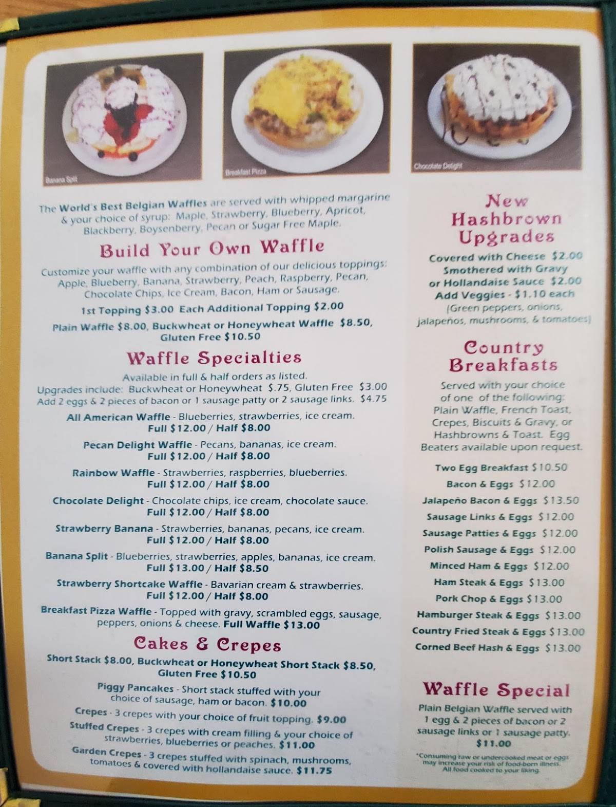 Menu at Waffles Caffe restaurant, Yakima, N 1st St