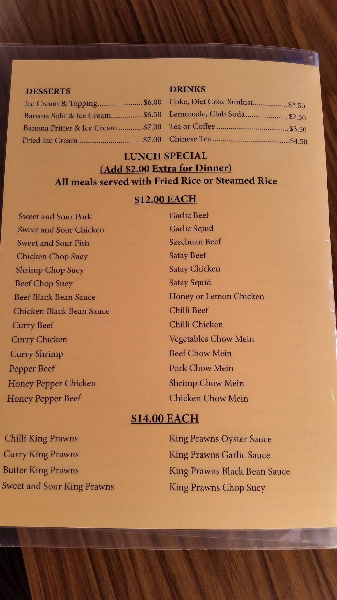 Menu at Wing Hing Chinese Restaurant, Mount Barker, 26 Albany Hwy