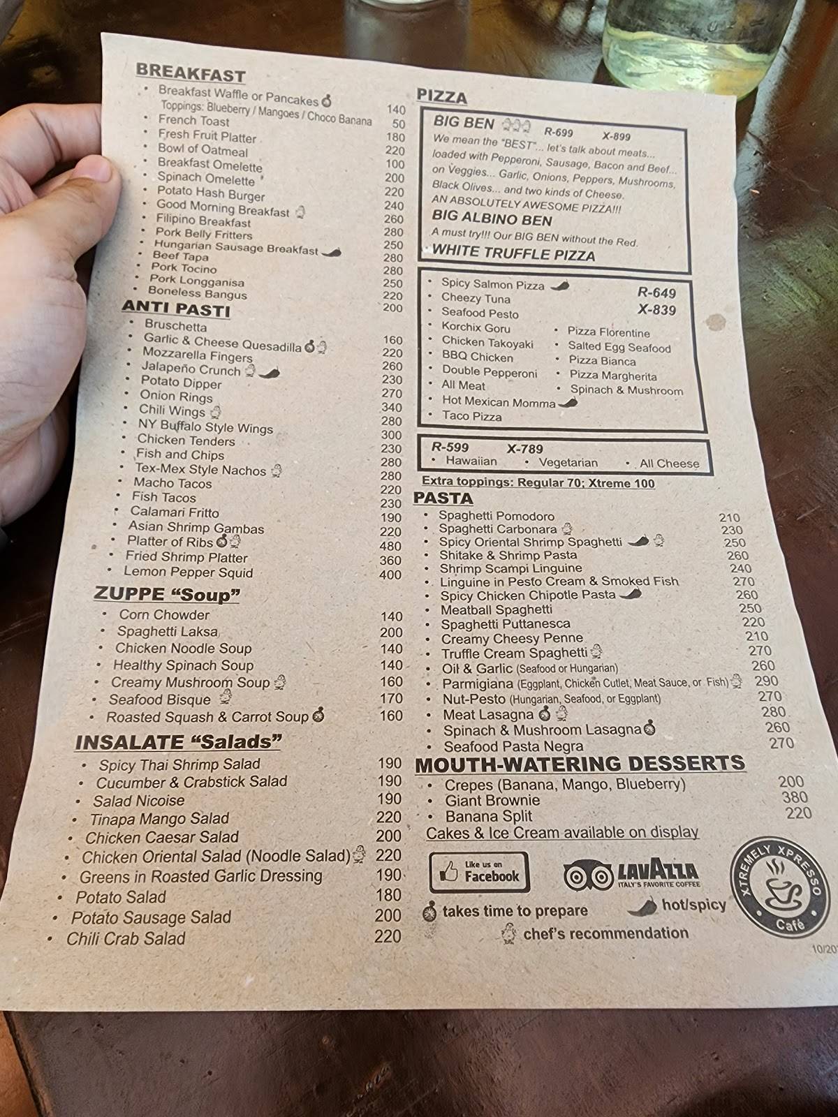 Menu at Xtremely Xpresso Cafe, Olongapo, 1 Dewey Avenue Subic Bay